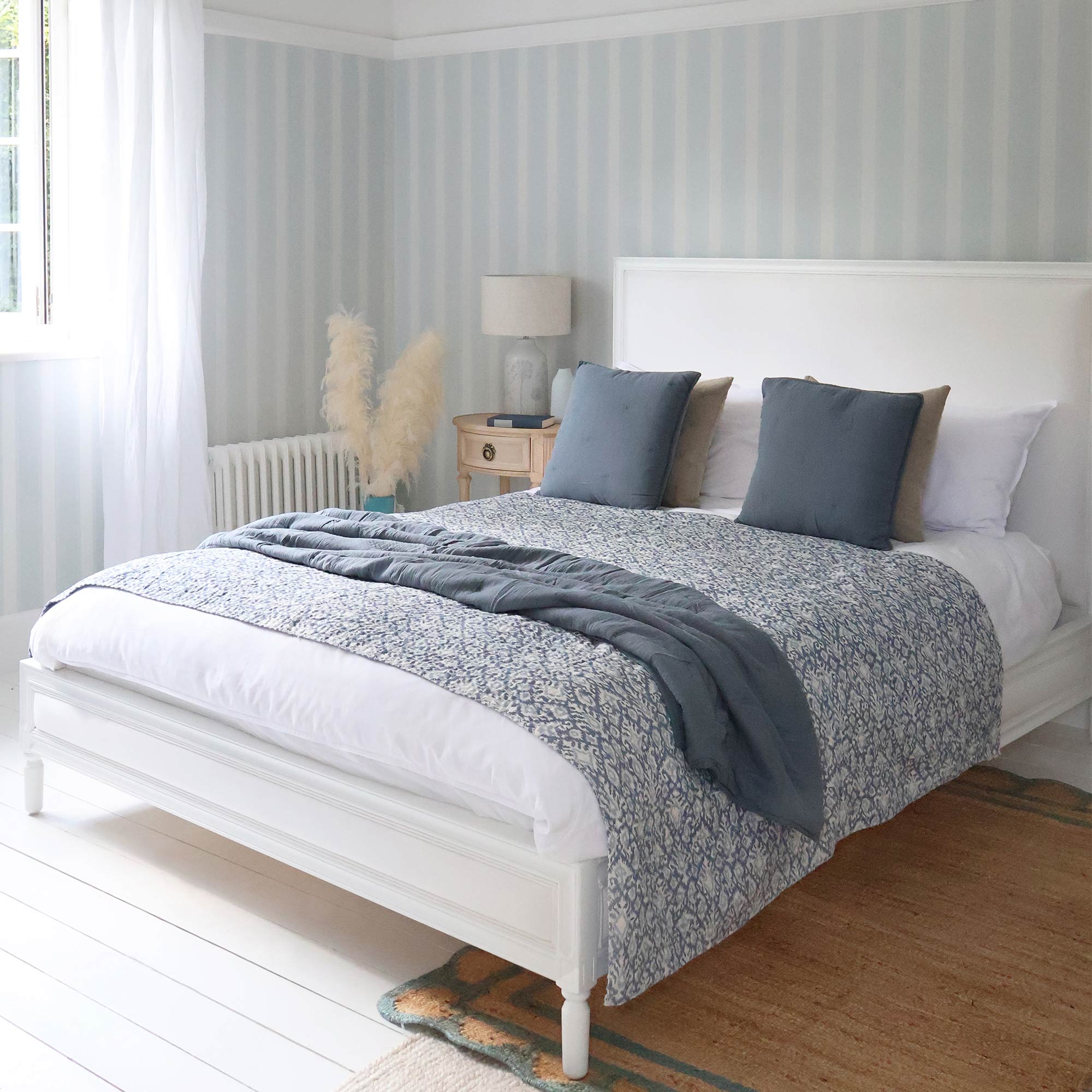 Lover’s Embrace Cotton Bed Runner in French Blue