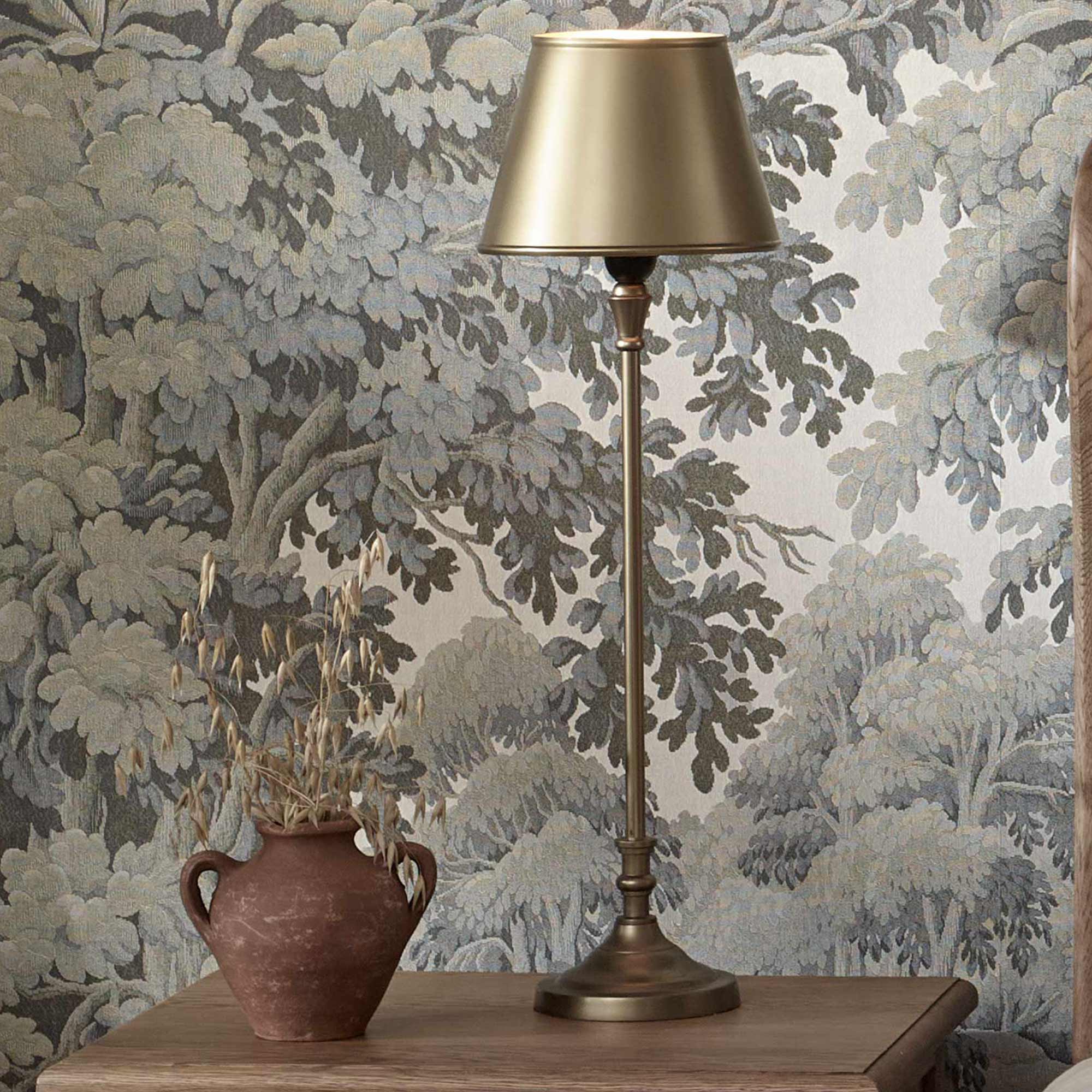 Antique Brass Slim Table Lamp with Matching Metal Shade