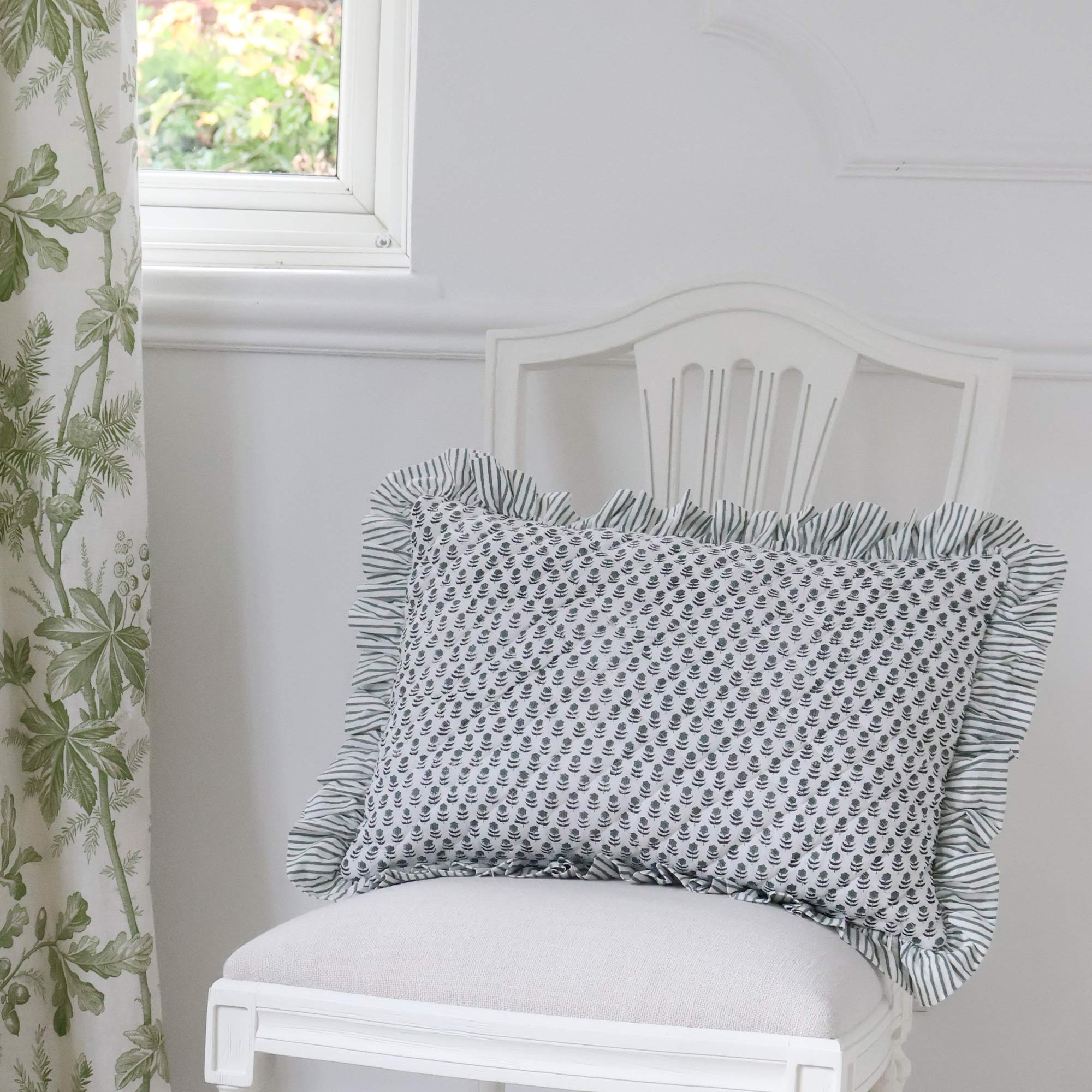 Apple Orchard Green Ruffle Cushion