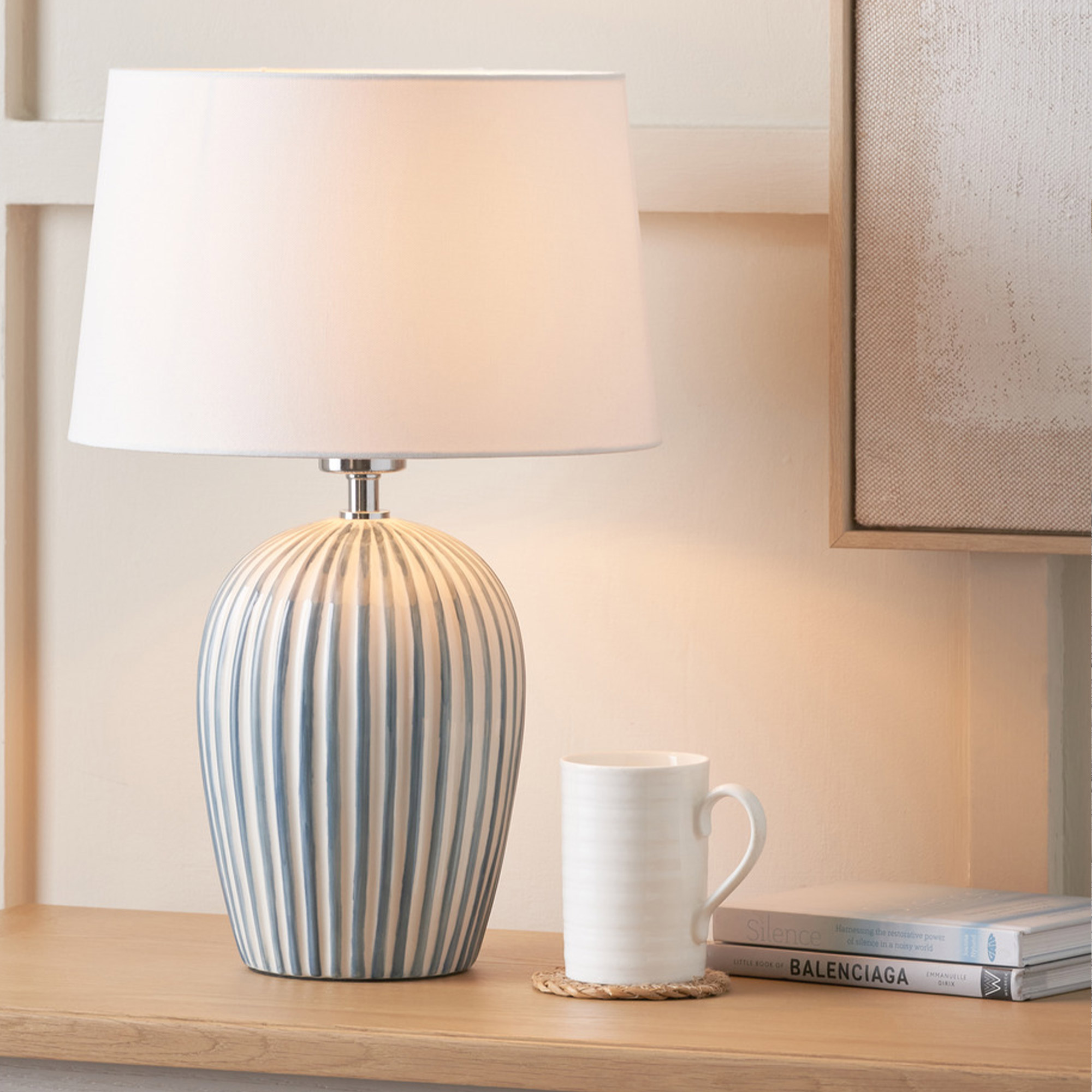 Margot Stripe Lamp in French Blue