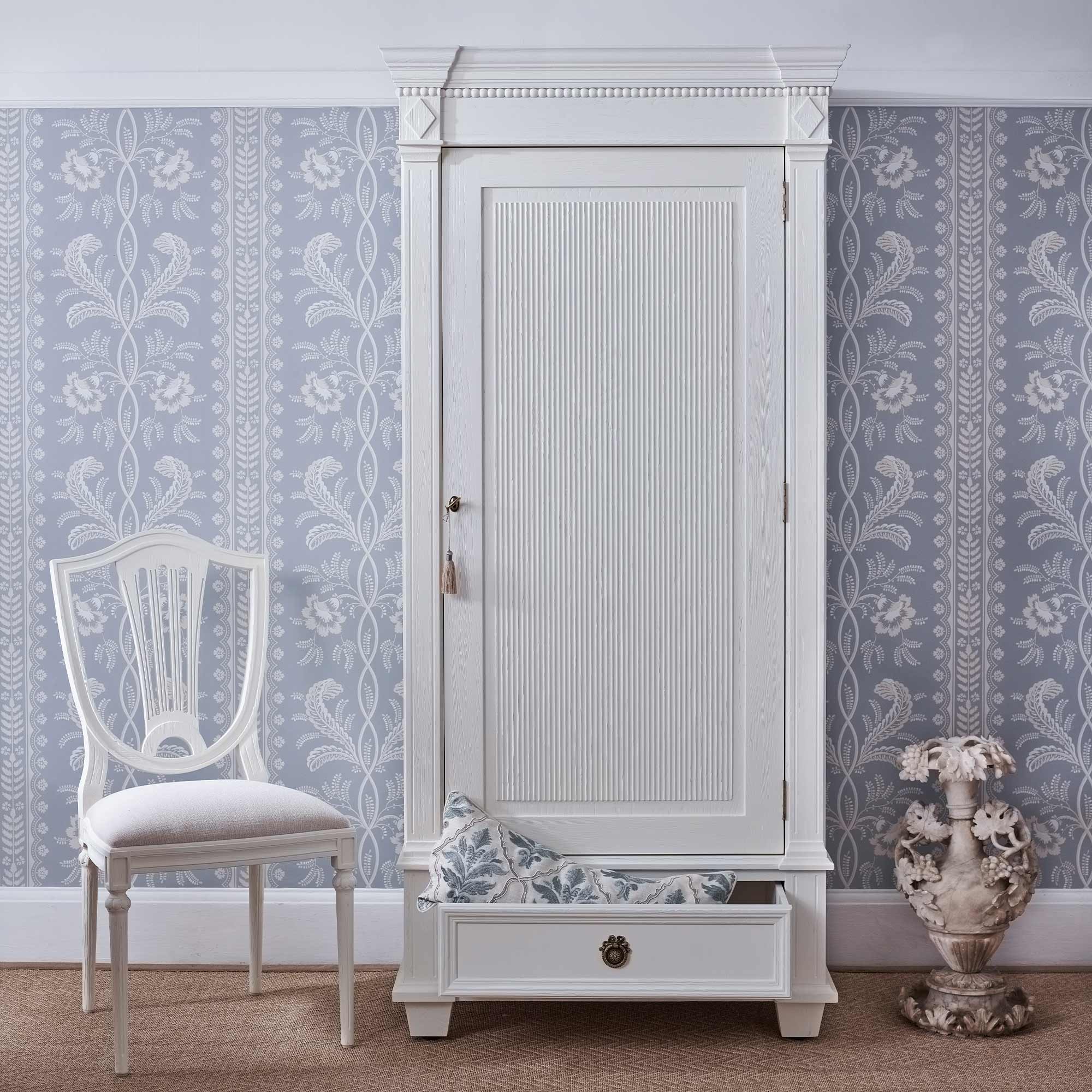 Gustavian White Fluted Armoire