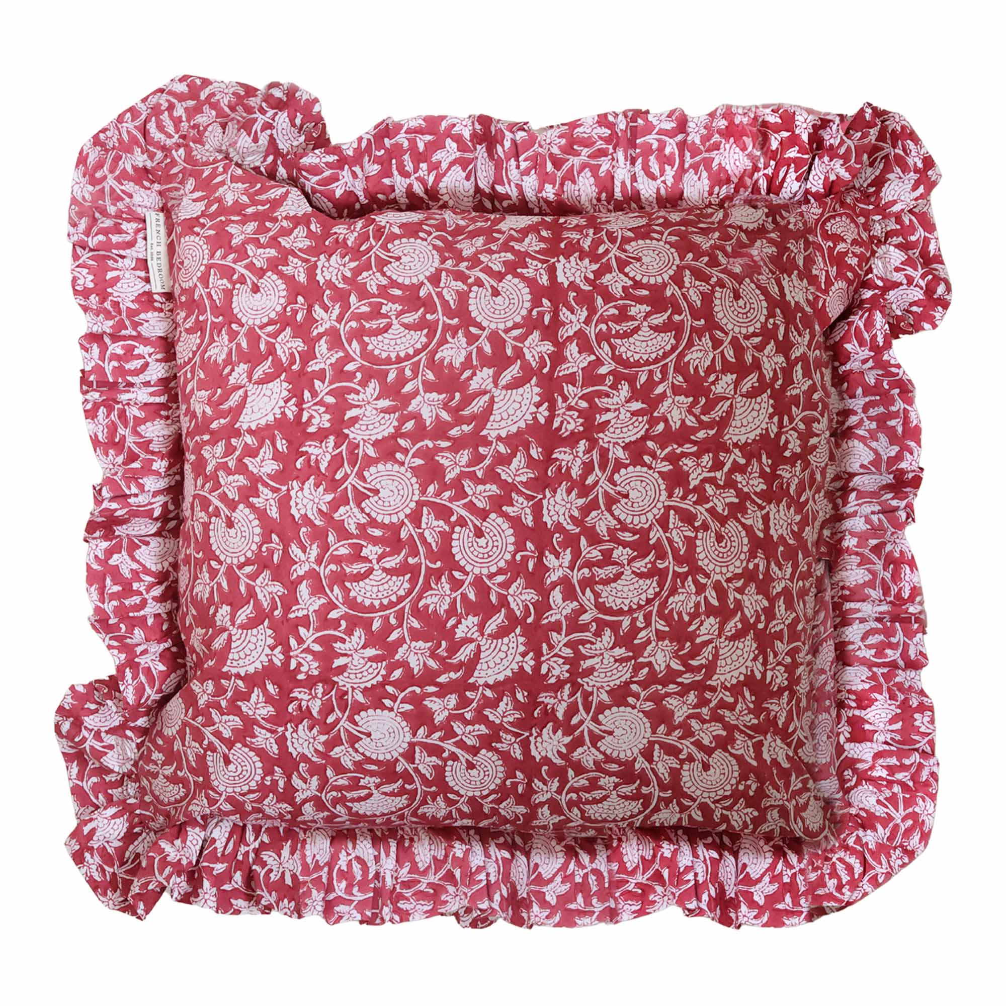 Berry Handblock Ruffle Cushion