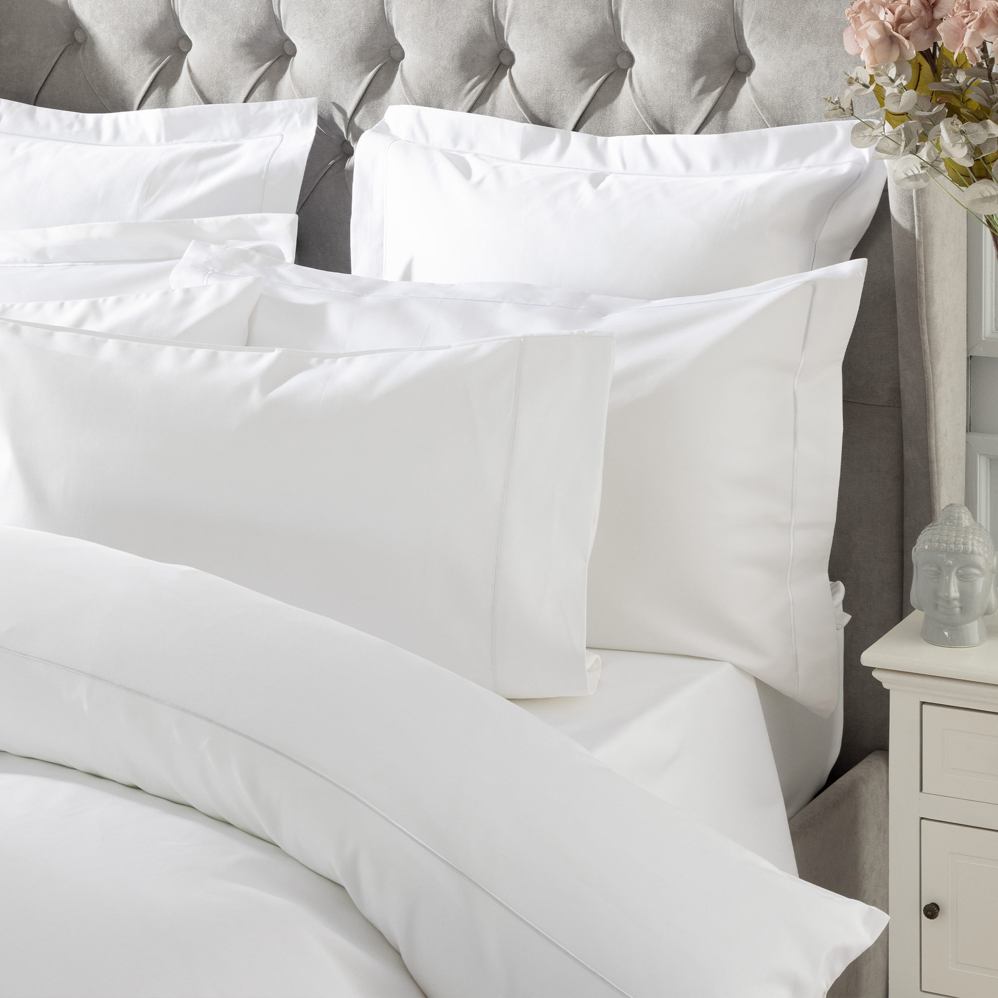 100% Pure Egyptian Cotton 1000 Thread Count Plain White Sateen Bed Linen Set