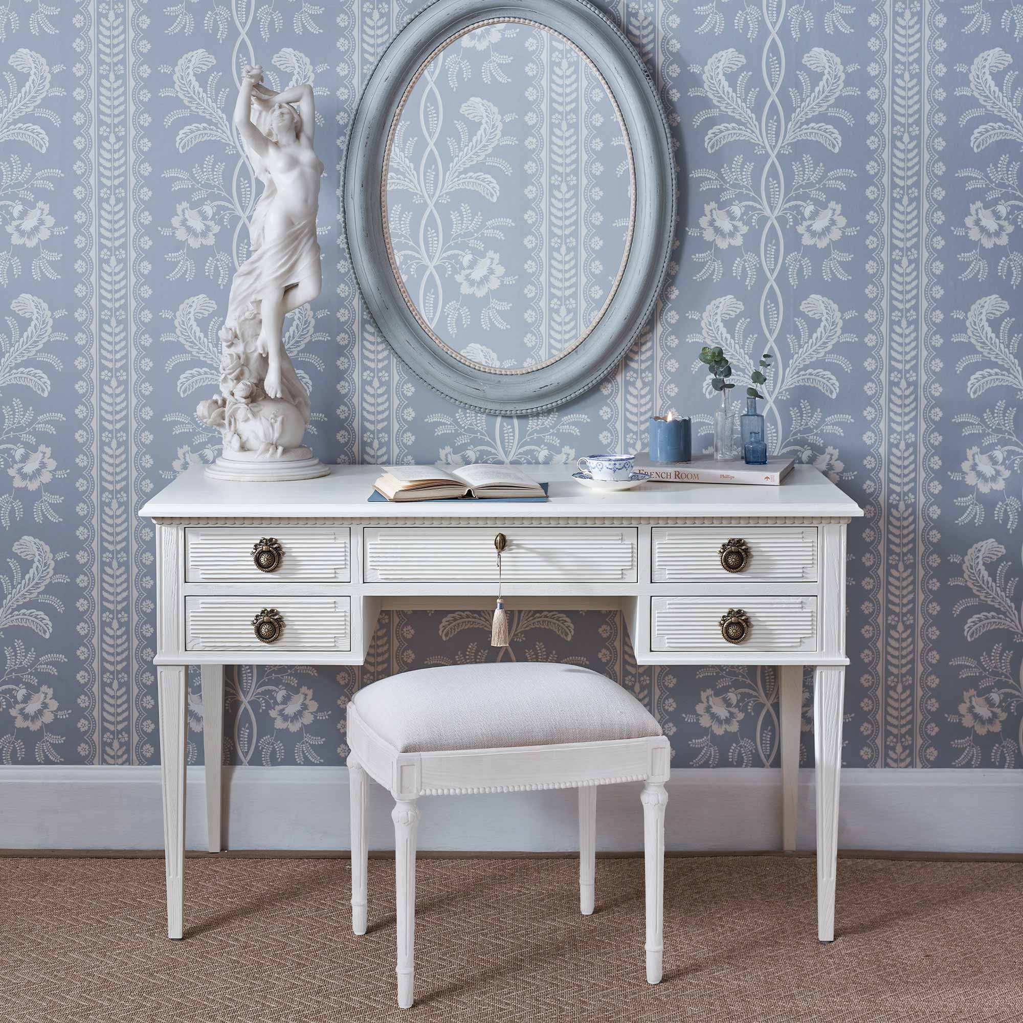 Gustavian White Dressing Table and Dressing Stool