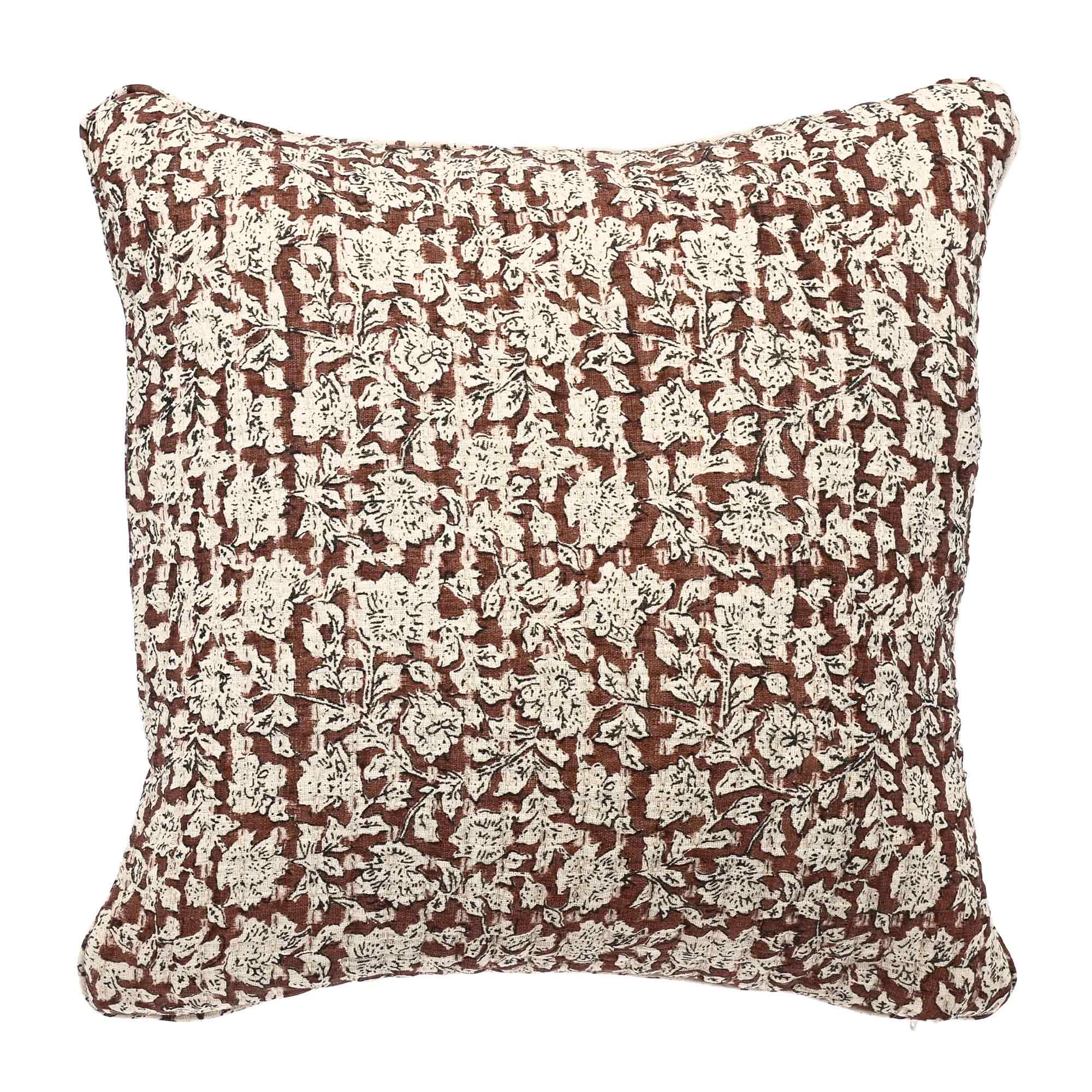 Cut out of Floral Handblock Cushion with Kantha Running Stitch
