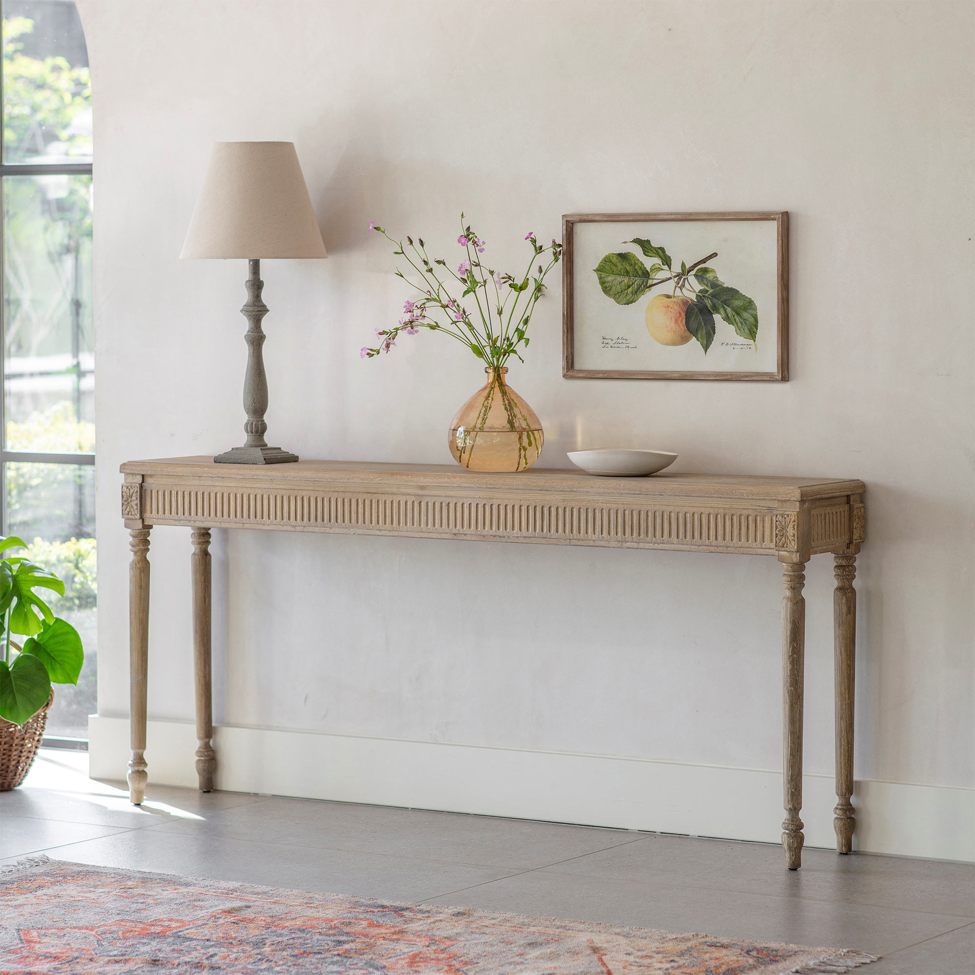 Carved Wooden Console Table with Fluted Detail 