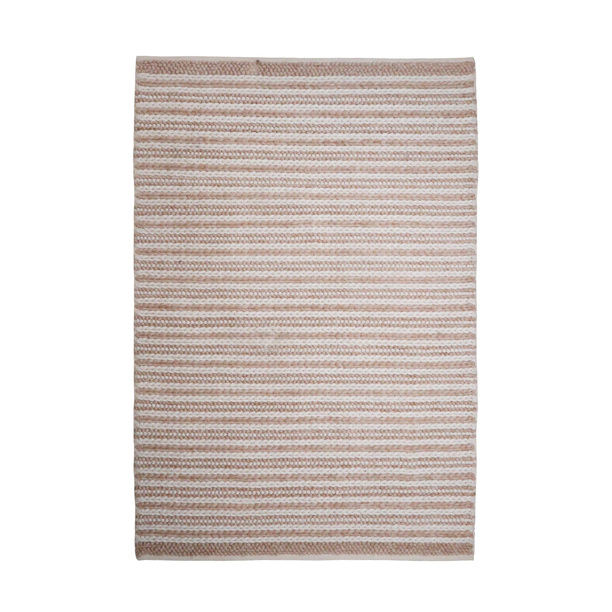 Pink and White Woven Wool Rug