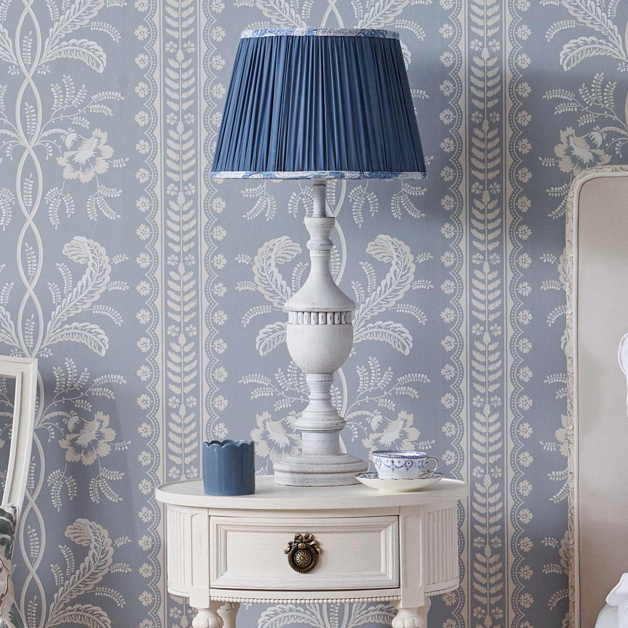 Large Distressed Lamp with Blue Shade