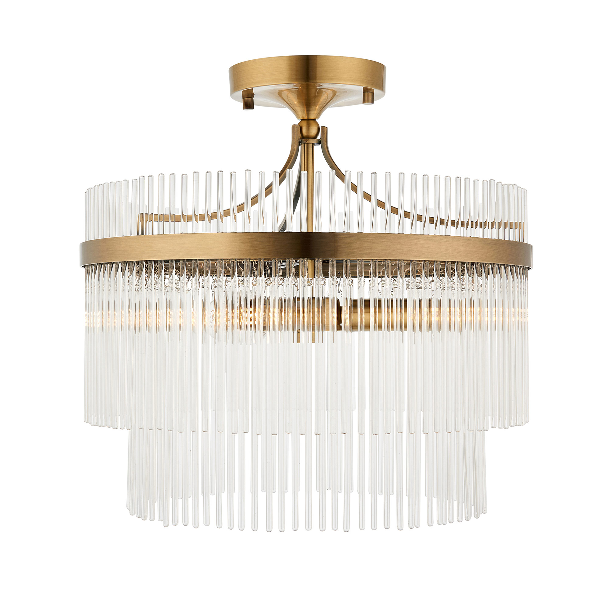 3-Bulb Glass Ceiling Light with Antiqued Brass Detail