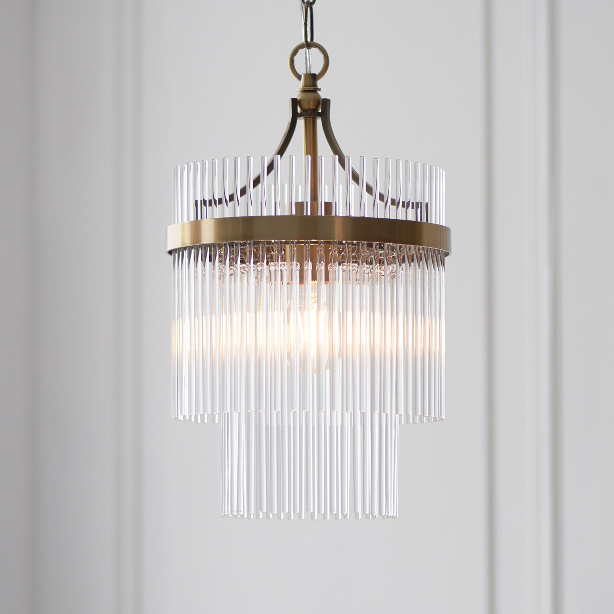 Glass Pendant Light with Antiqued Brass Detail