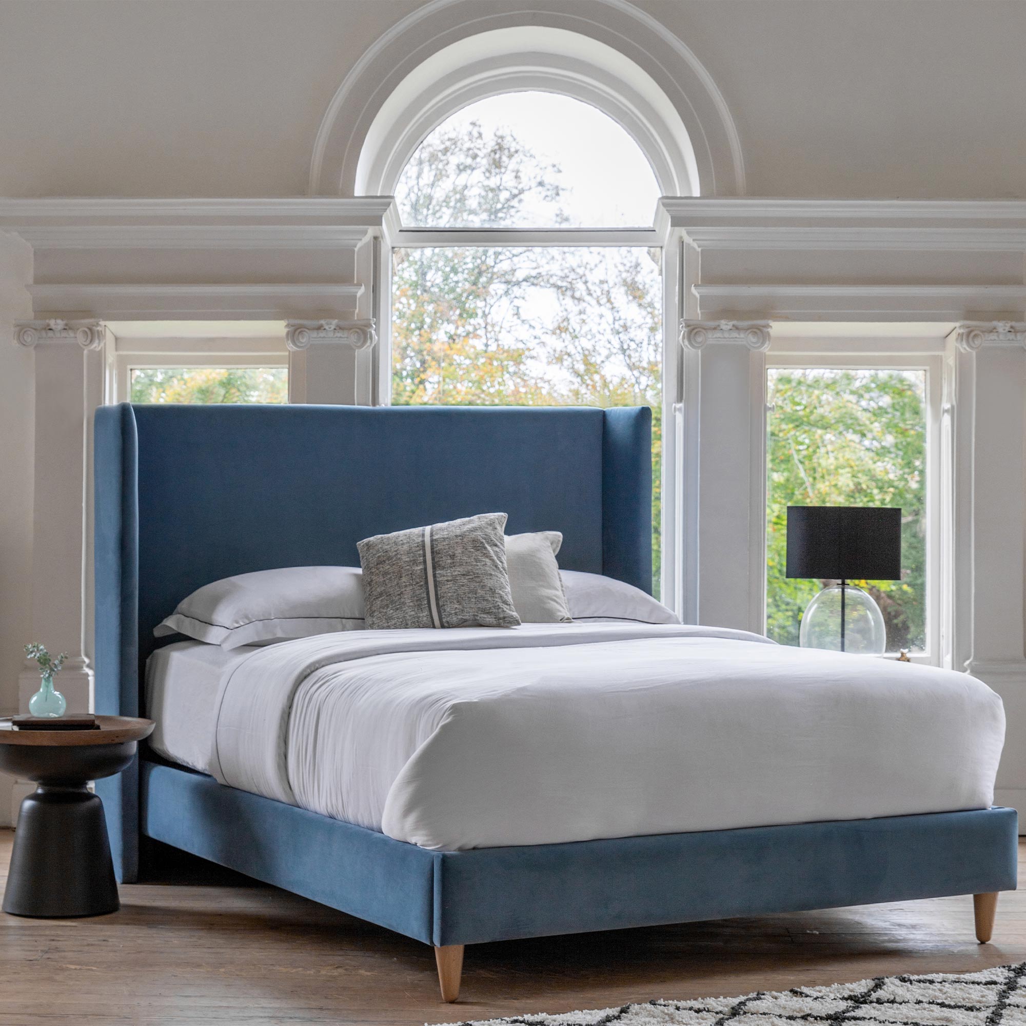 Upholstered Blue Velvet Bed 