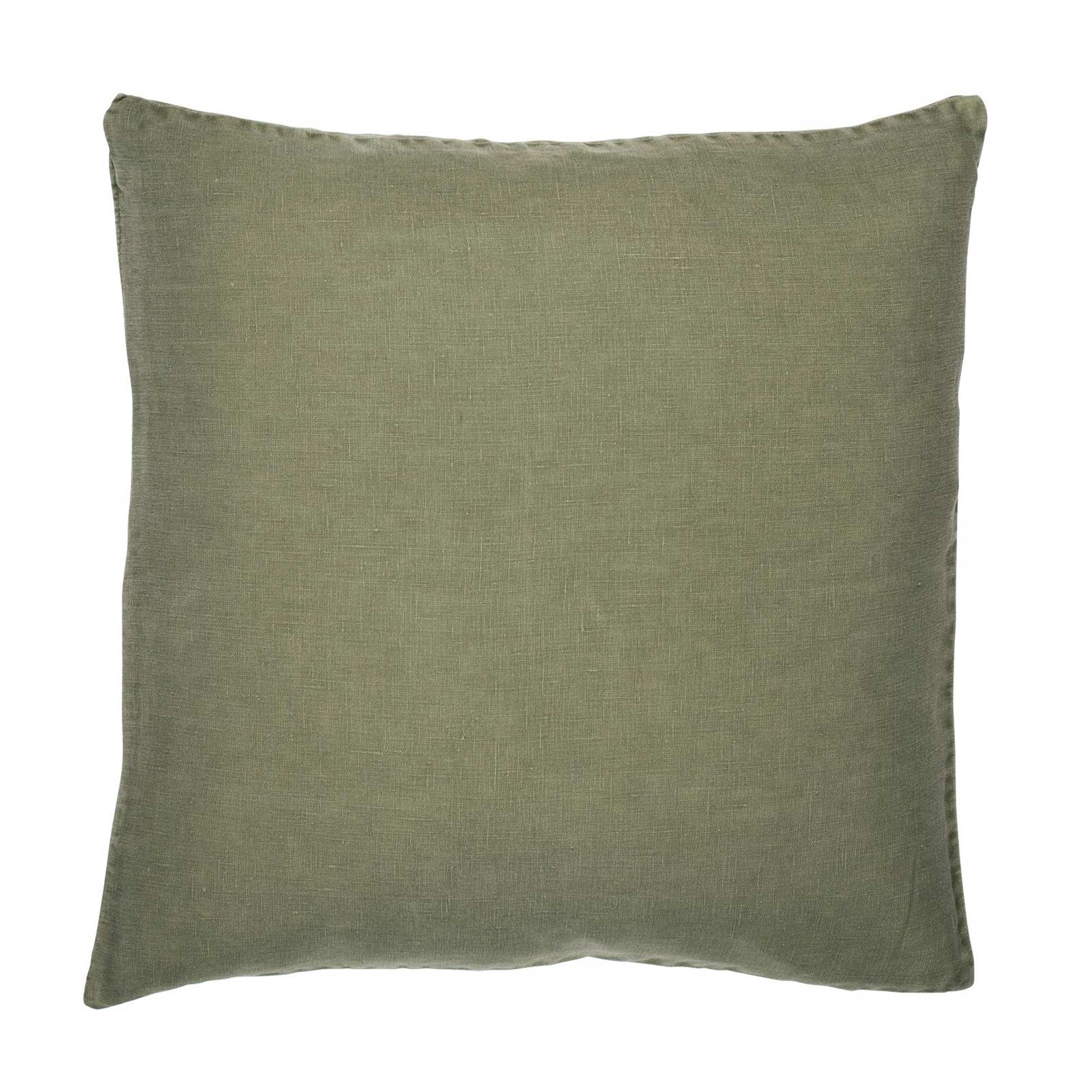 Mélange Linen Cushion in Olive Linen Cushion with Flat Edge