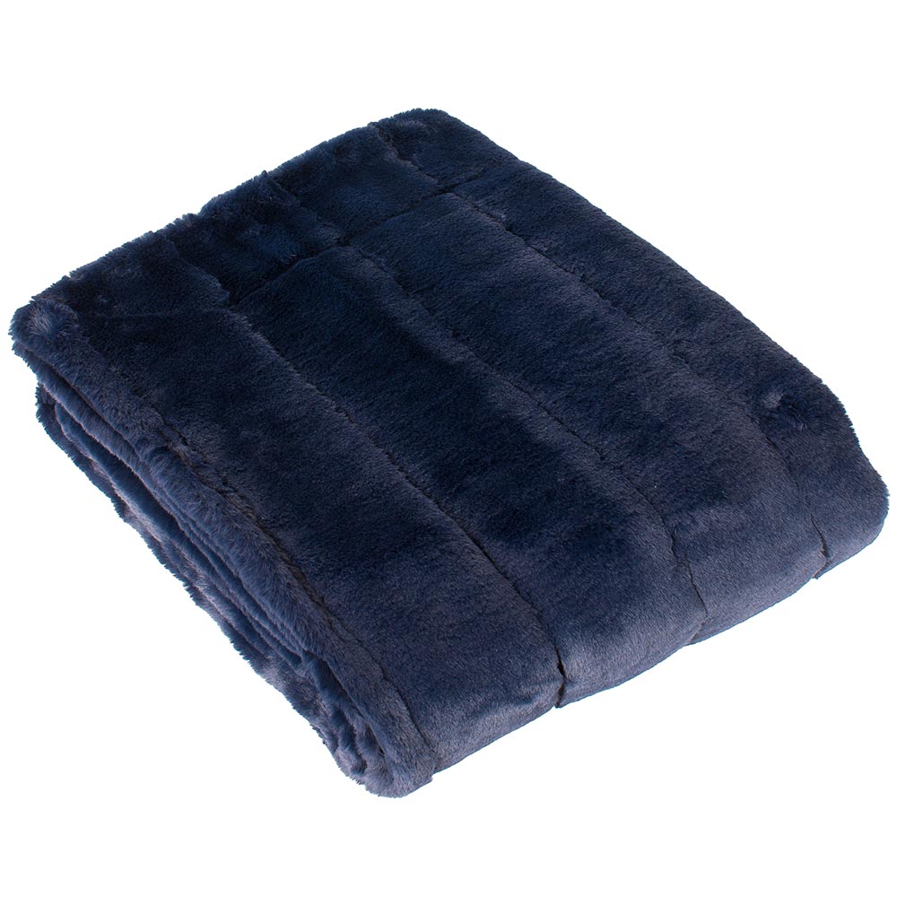 Mimi Faux Fur Throw in Rich Navy Soft Faux Fur Blue Throw