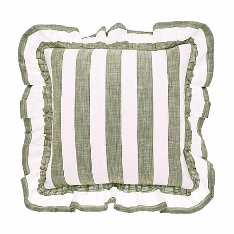 Cotton Green and White Striped Cushion with Ruffle Detail Cotton Green and White Striped Cushion with Ruffle Detail