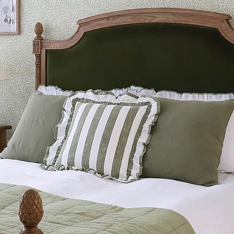 Miranda Green Stripe Ruffle Cushion  Miranda Green Stripe Ruffle Cushion