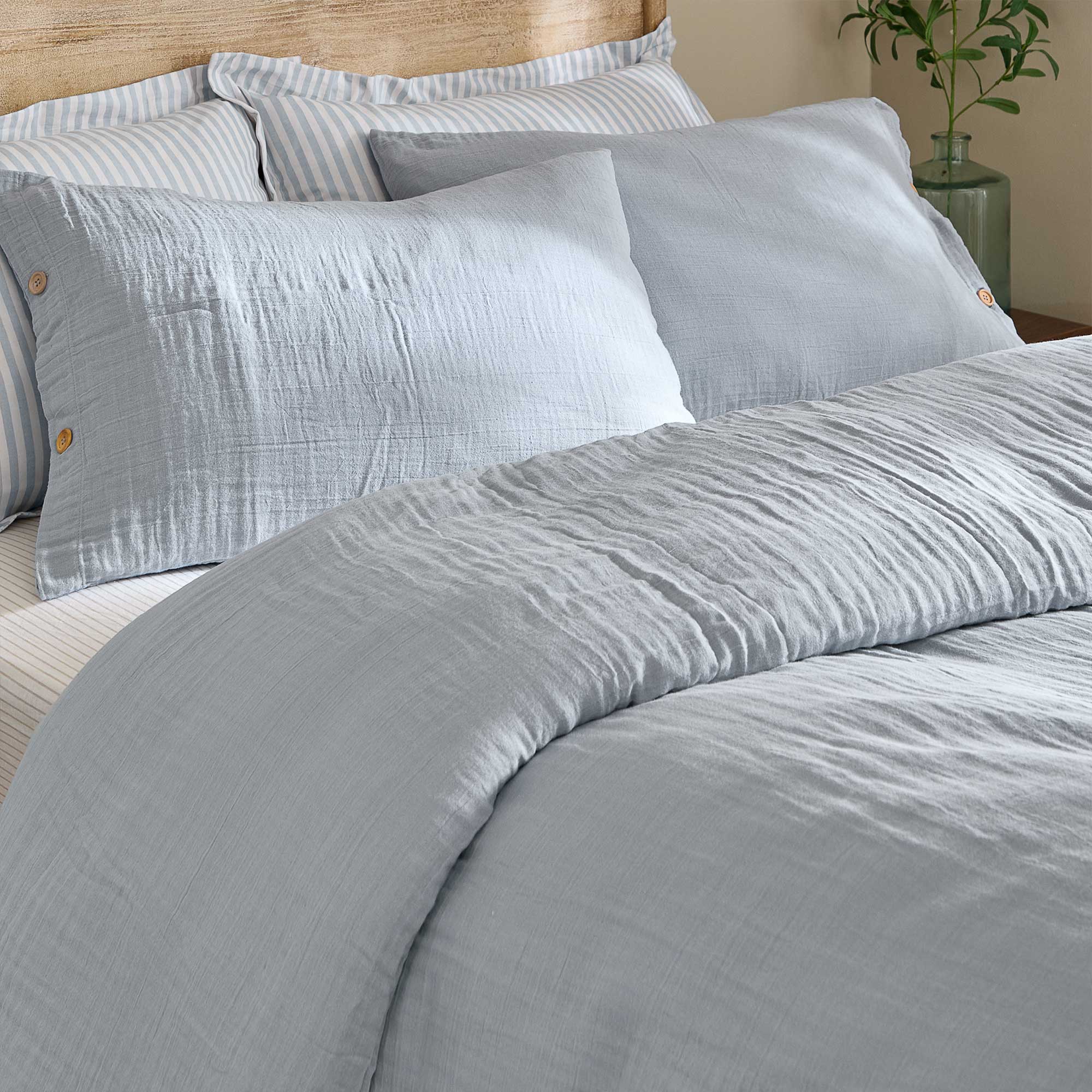 Soft Powder Blue Crinkle Cotton Bed Linen