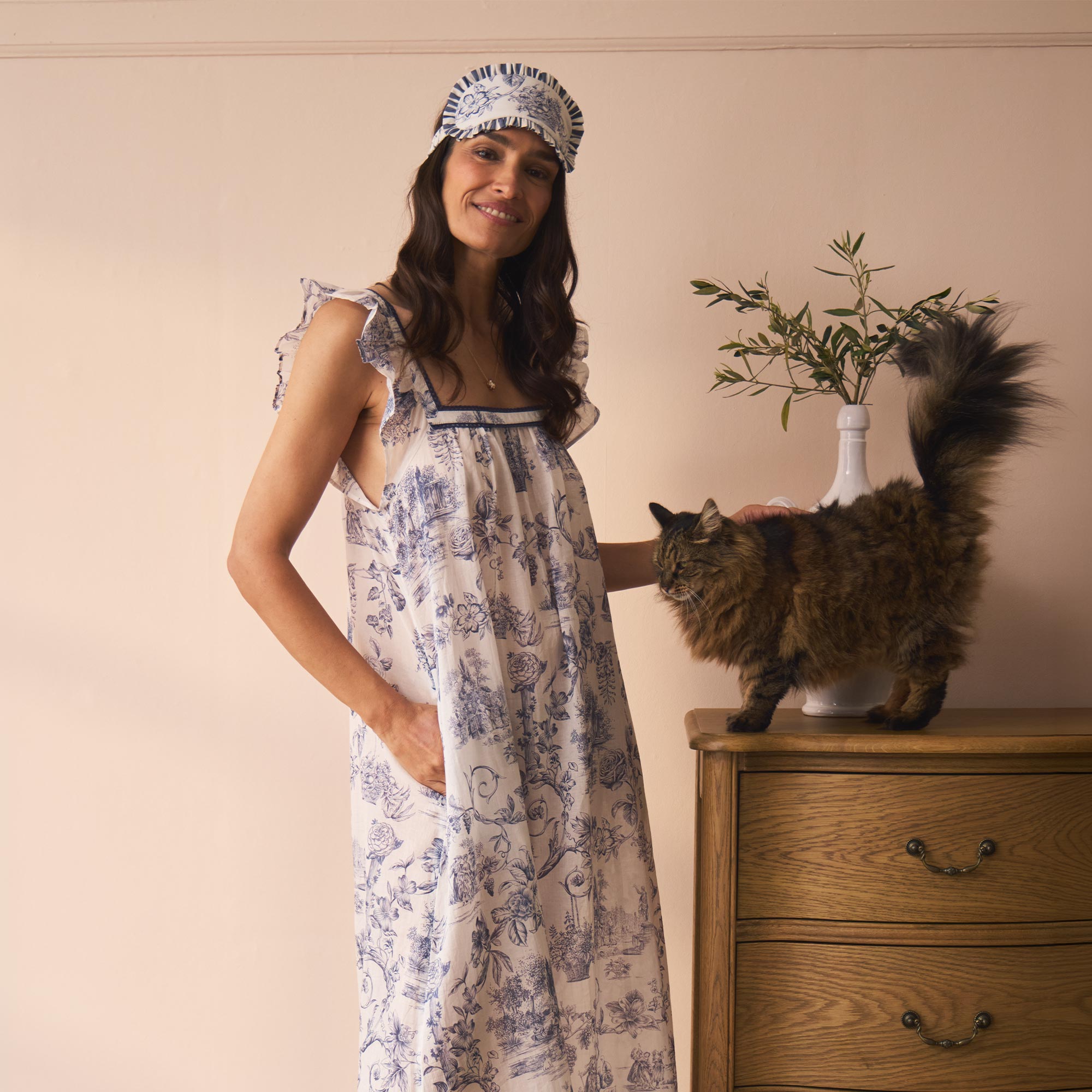 Their Nibs x French Bedroom Navy Blue Toile Cotton Maxi Nightdress
