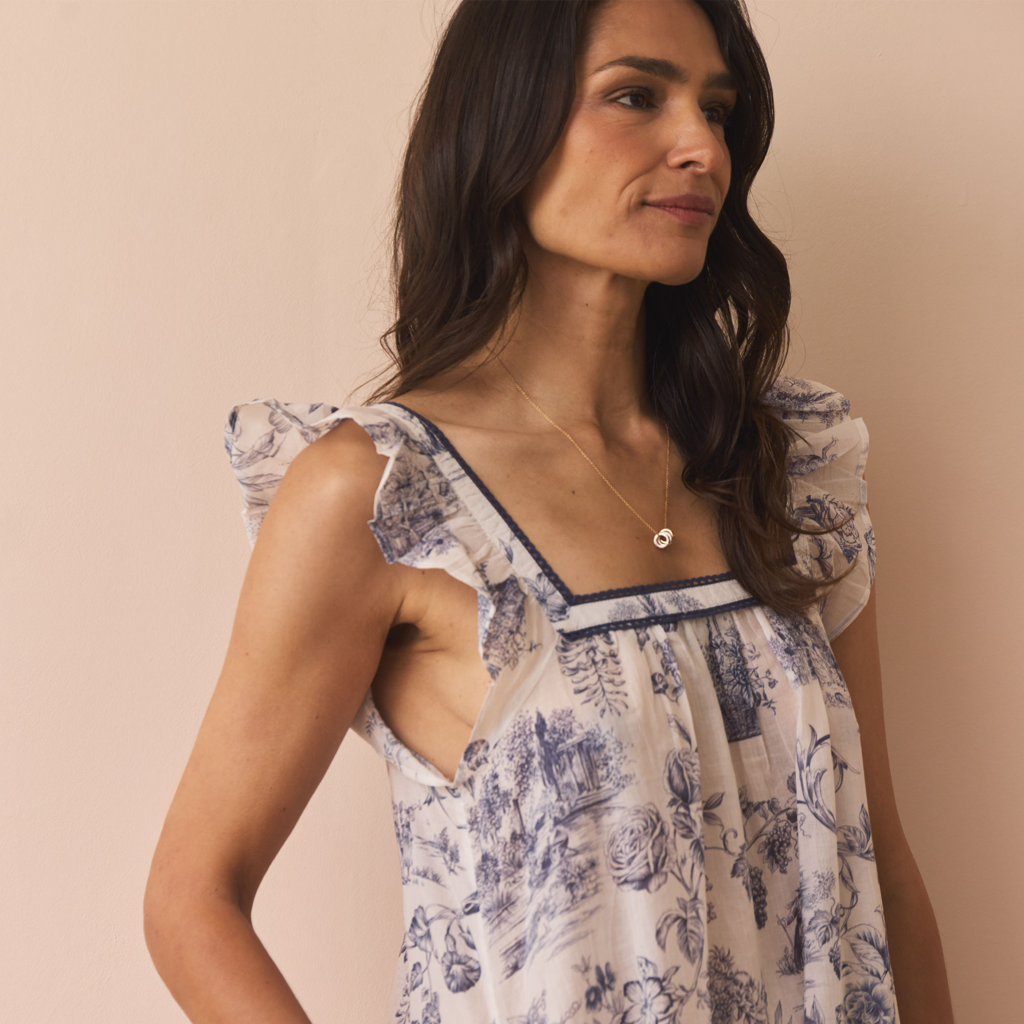 Their Nibs x French Bedroom Navy Blue Toile Cotton Maxi Nightdress