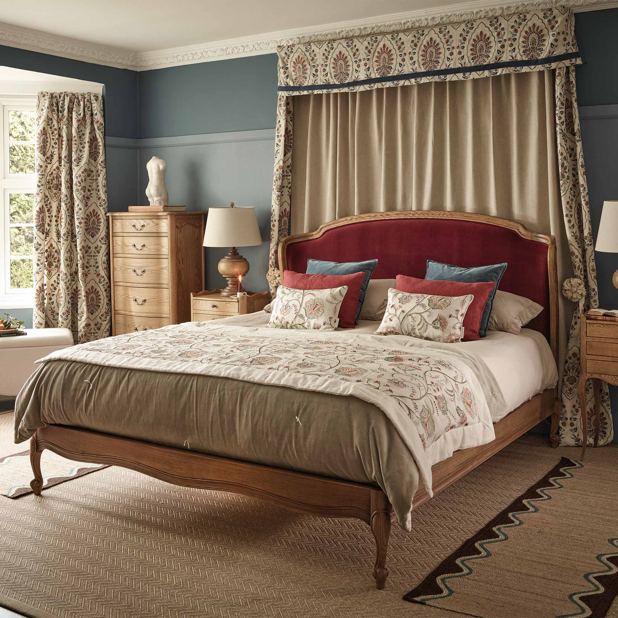 Love Story Cocoon Bed in Berry Velvet Styled with Love Story Collection Furniture