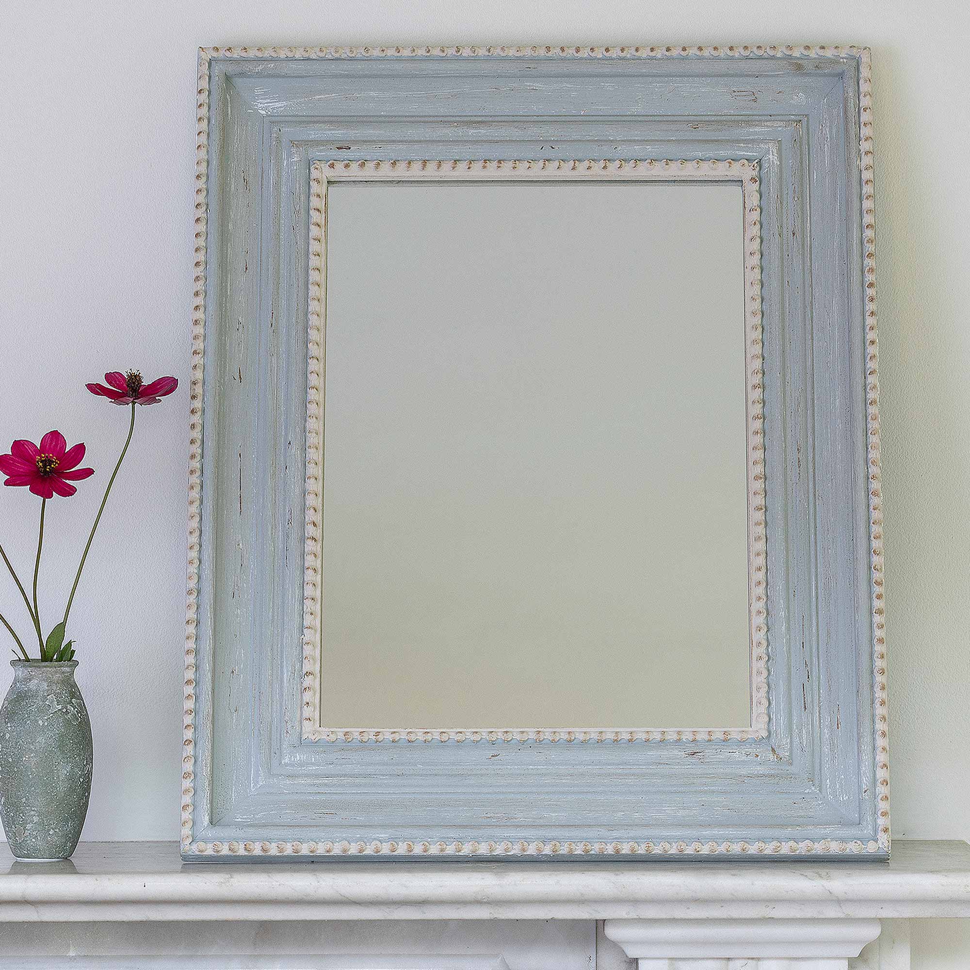 Distressed Blue Painted Rectangle Mirror