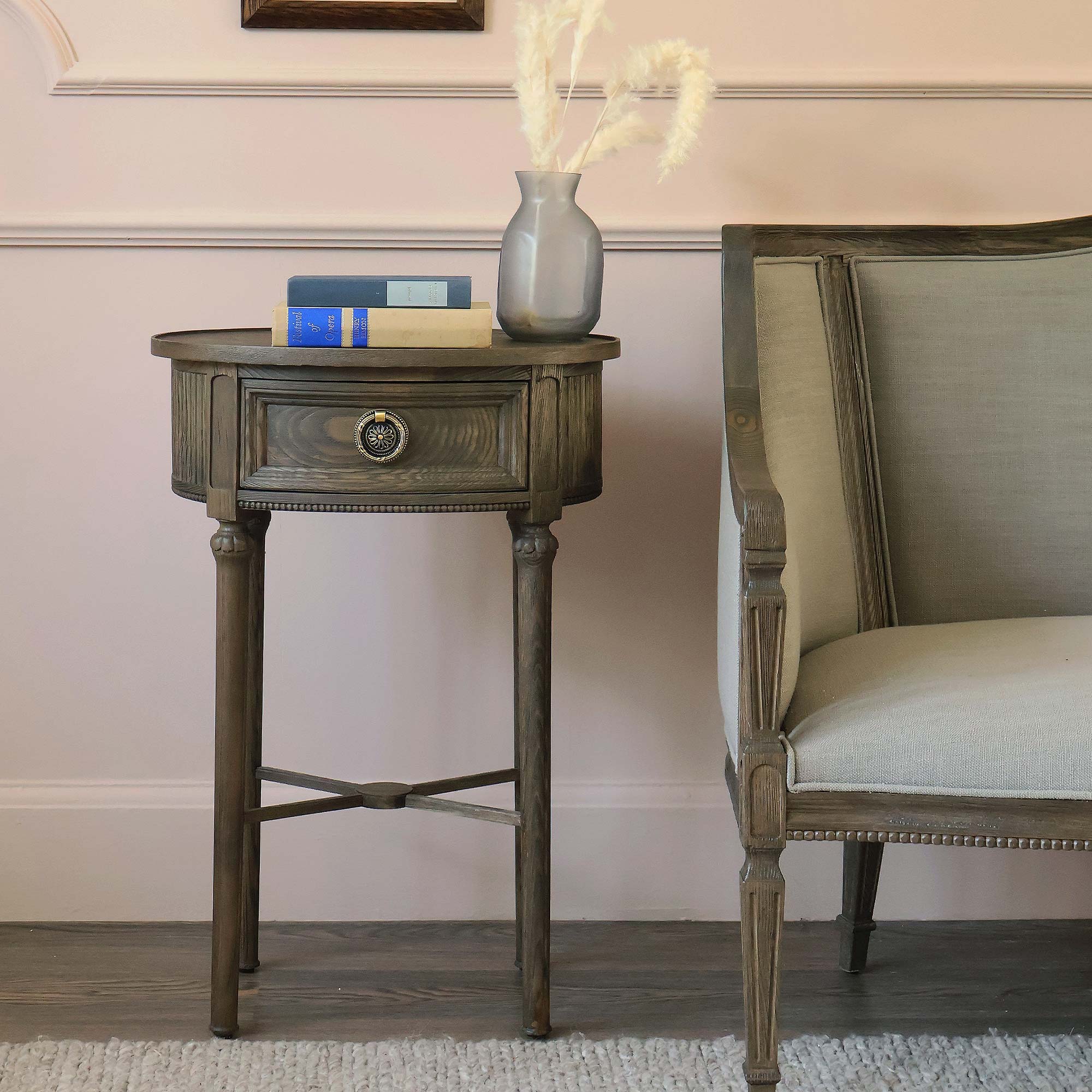 Luxurious Rich Brown Bedside Table with Gold Handle Detail