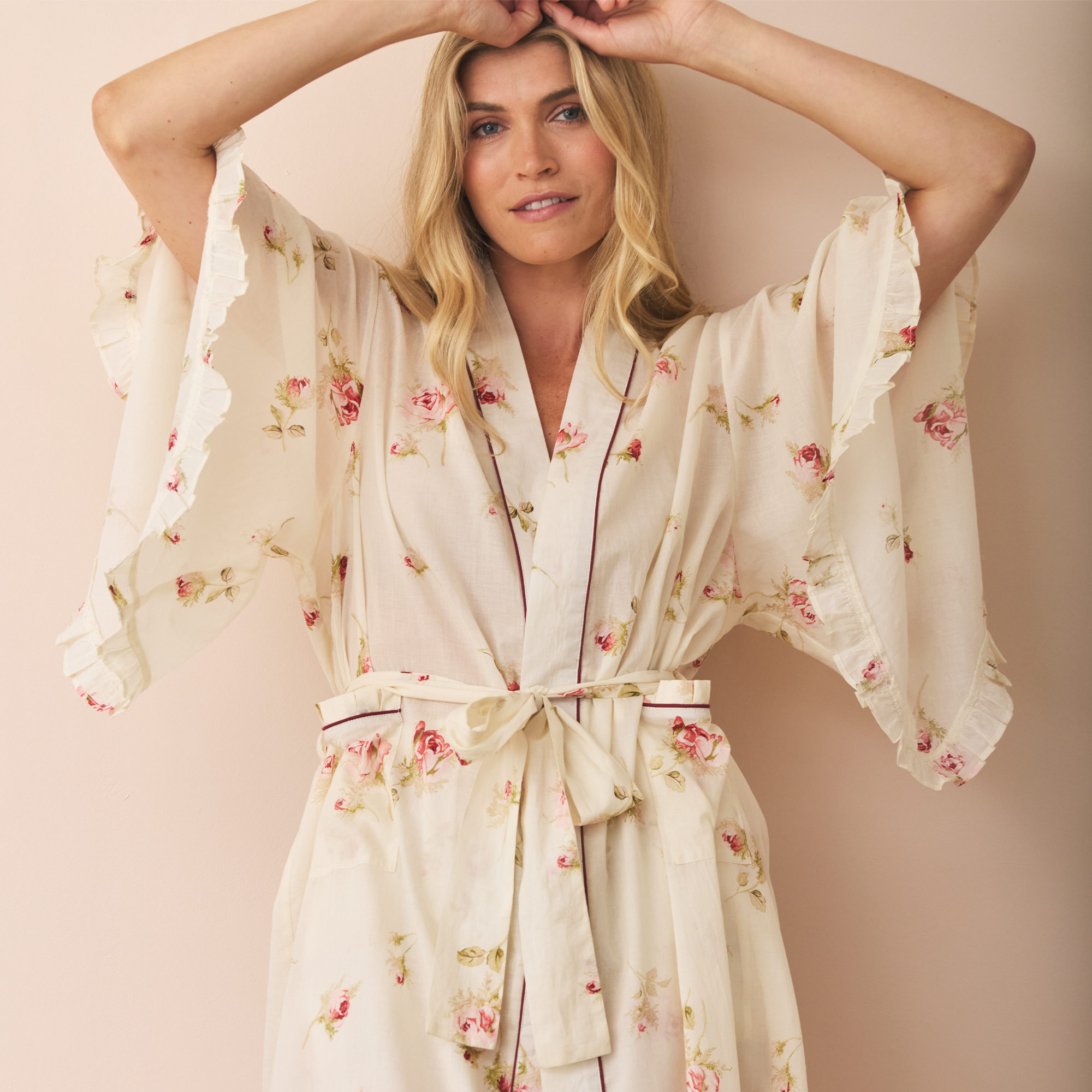 Their Nibs x French Bedroom Ivory Nostalgic Rose Cotton Voile Dressing Gown 