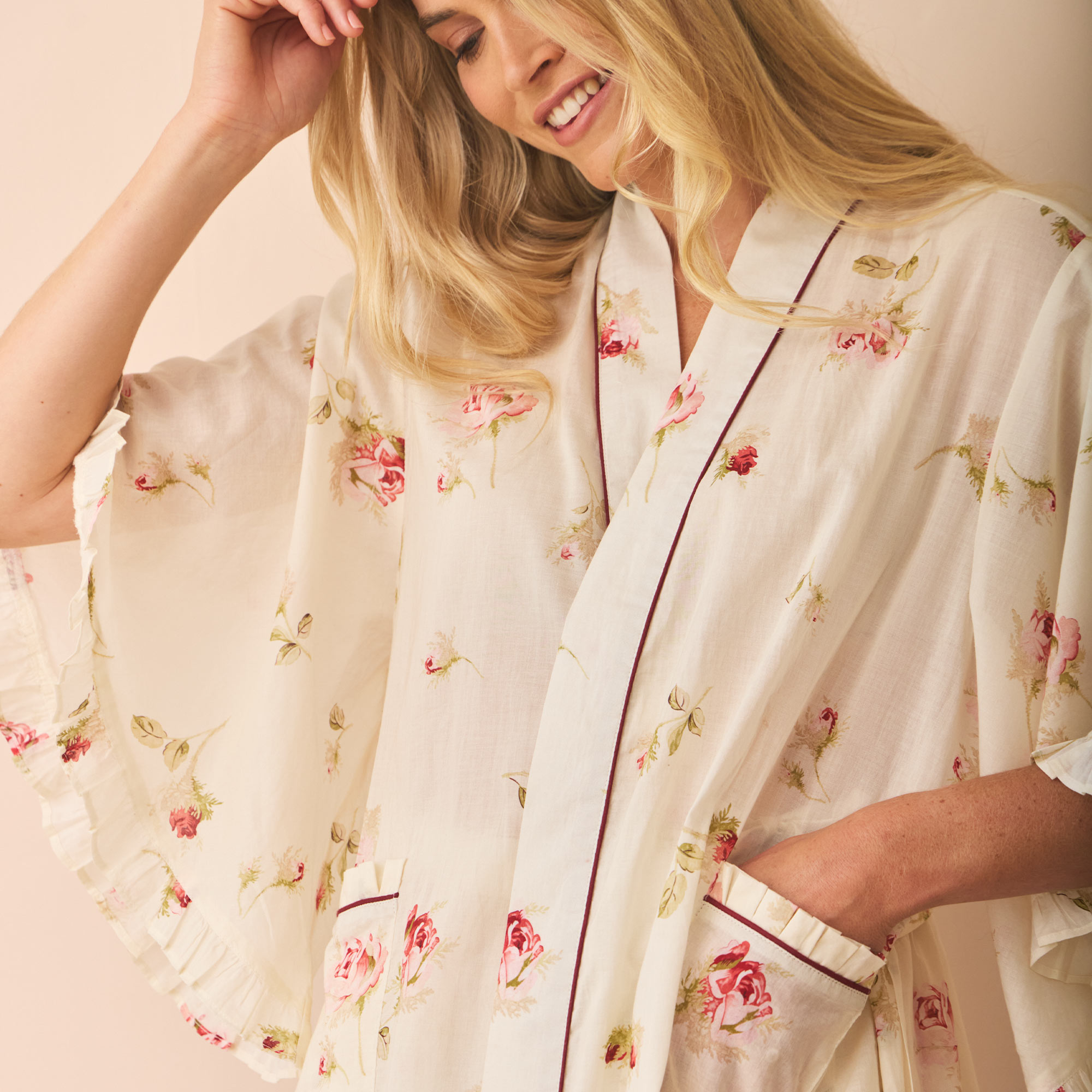 Their Nibs x French Bedroom Ivory Nostalgic Rose Cotton Voile Dressing Gown