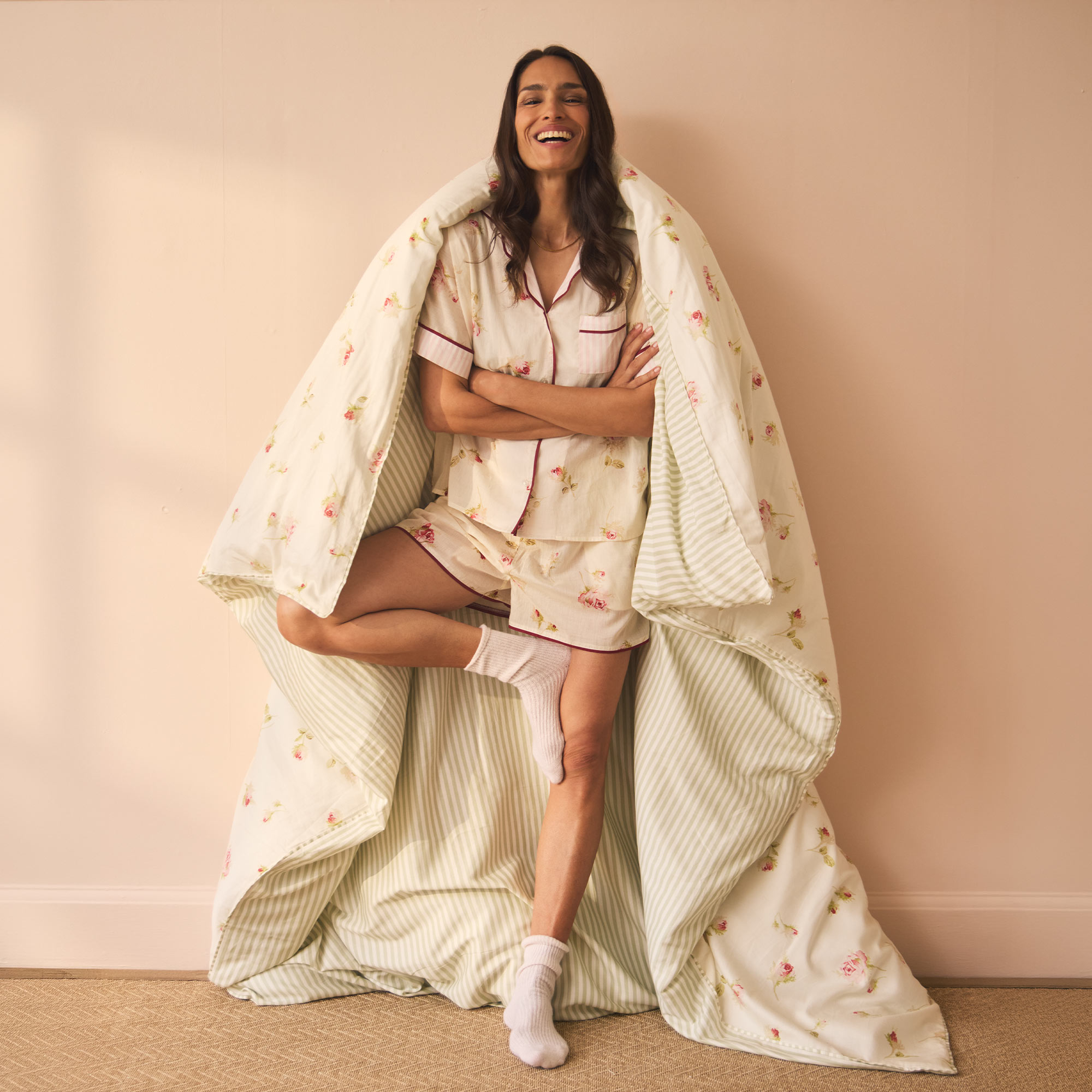 Their Nibs x French Bedroom Ivory Nostalgic Rose Cotton Voile Short Pyjamas 
