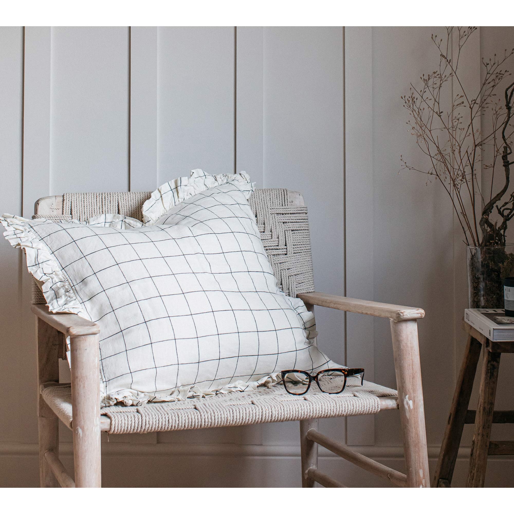 Olivia Ruffle Large Cushion in Black Check