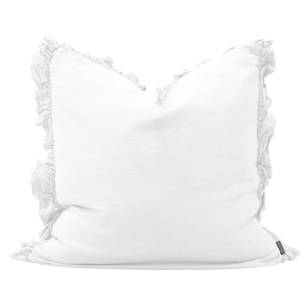 Olivia White Ruffled Linen Cushion