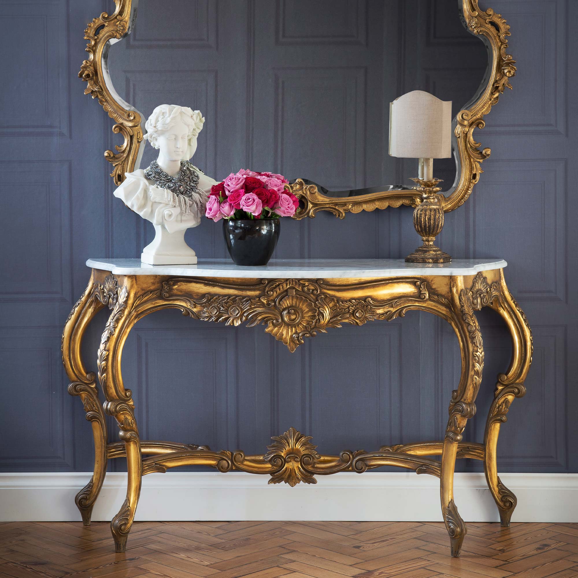 gold console table with marble top 
