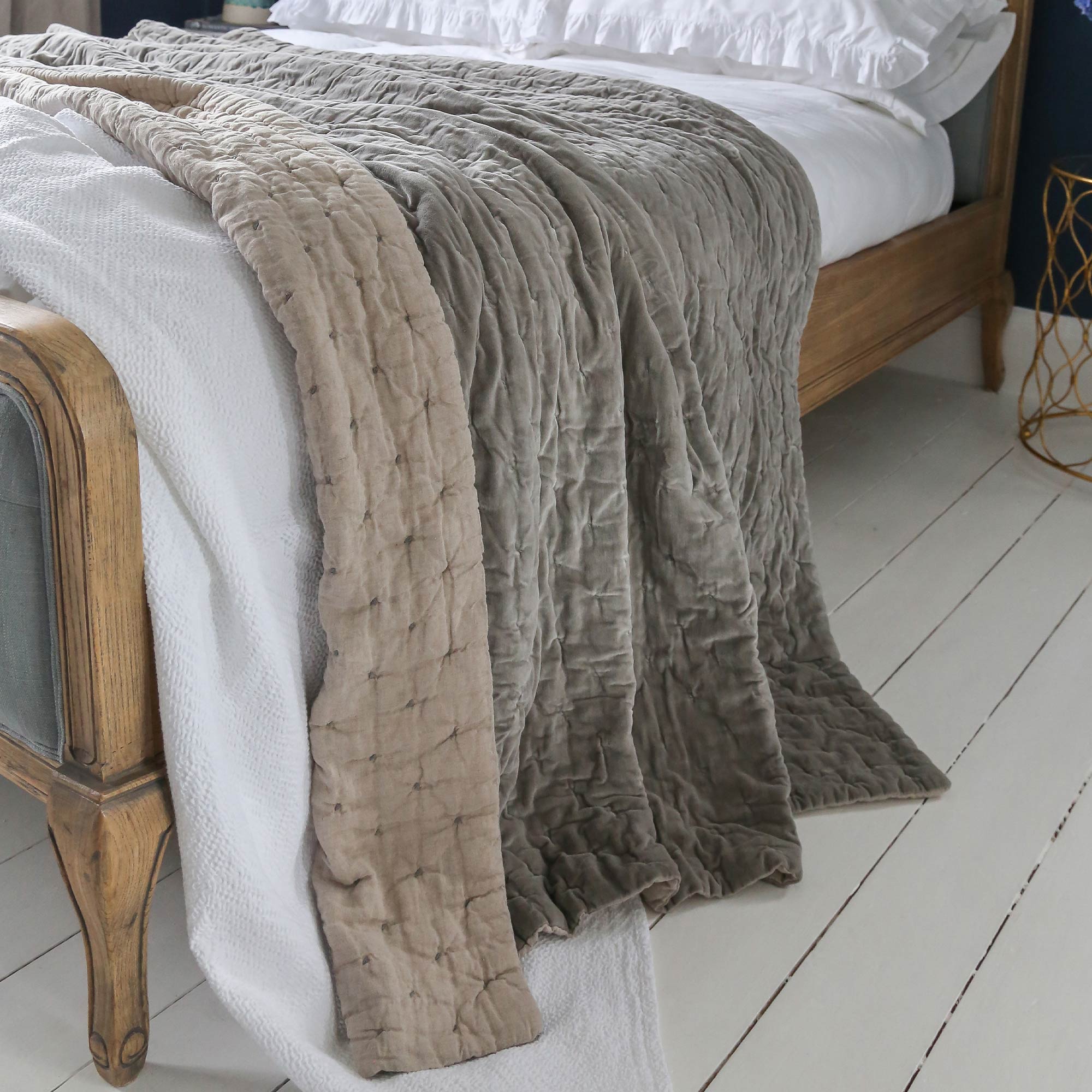 Pale Grey Velvet Quilted Bedspread A Quilted Pale Grey Luxurious