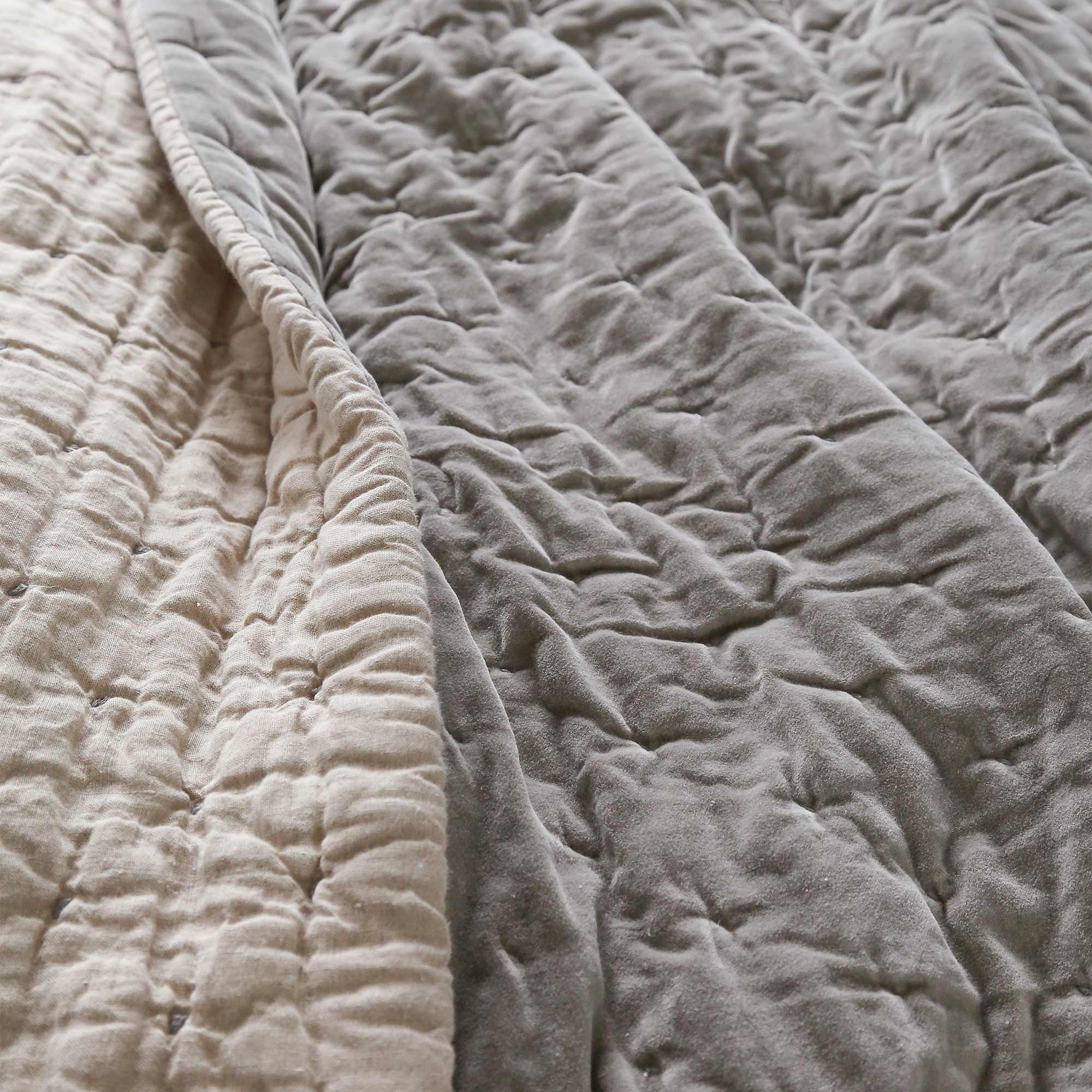 Pale Grey Velvet Quilted Bedspread