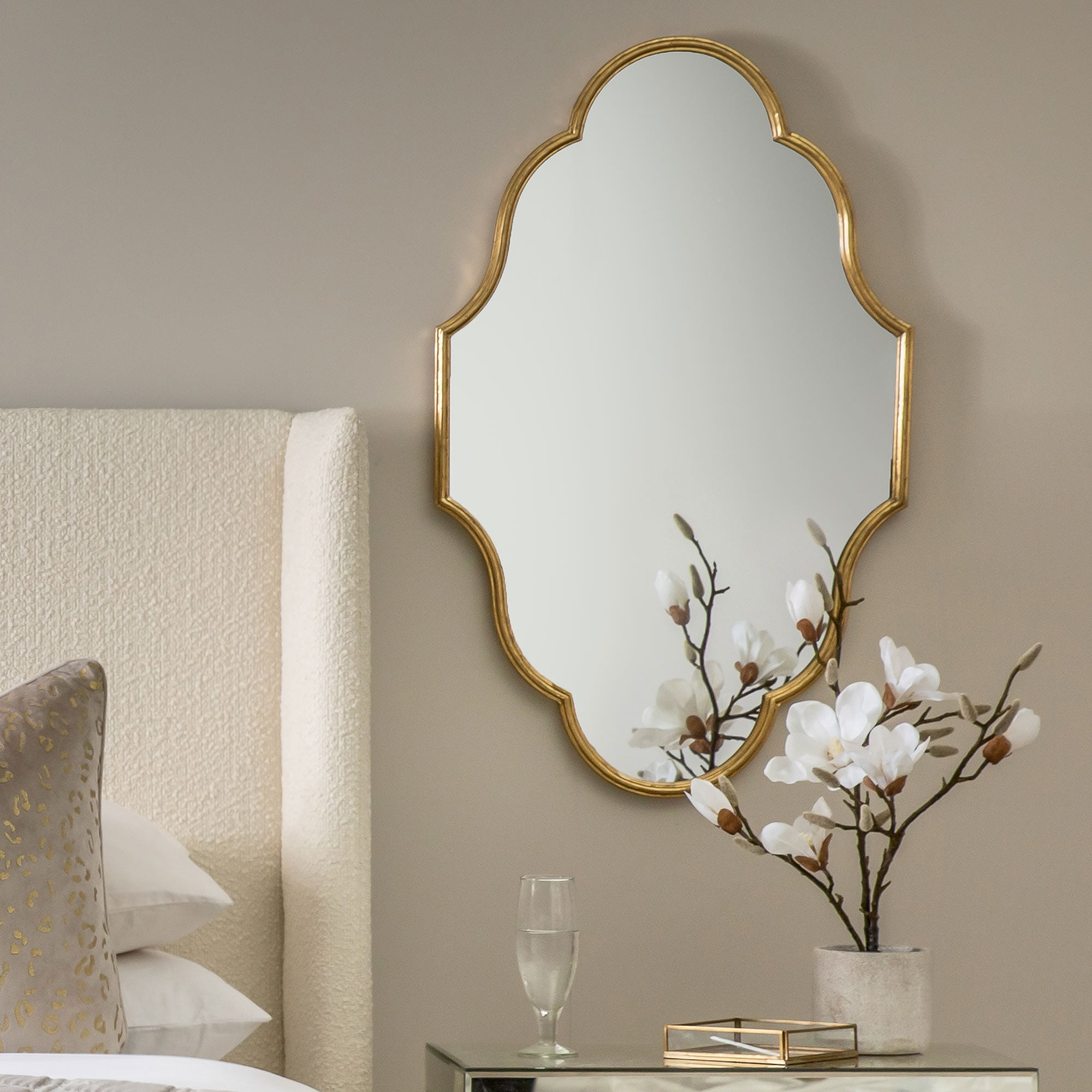 Gold Wall Mirror in a Quatrefoil Shape