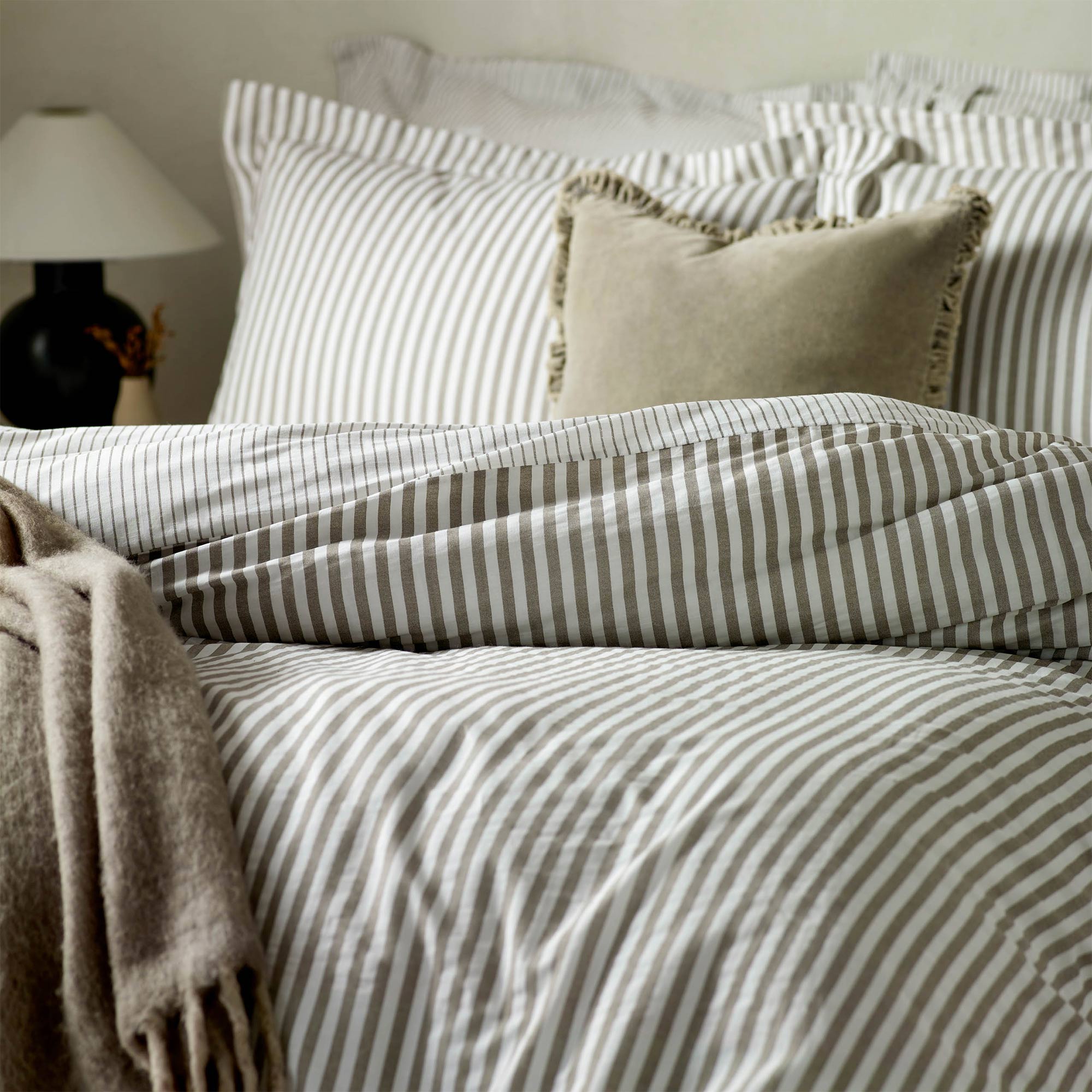 Mole Brown and White Stripe Duvet Set
