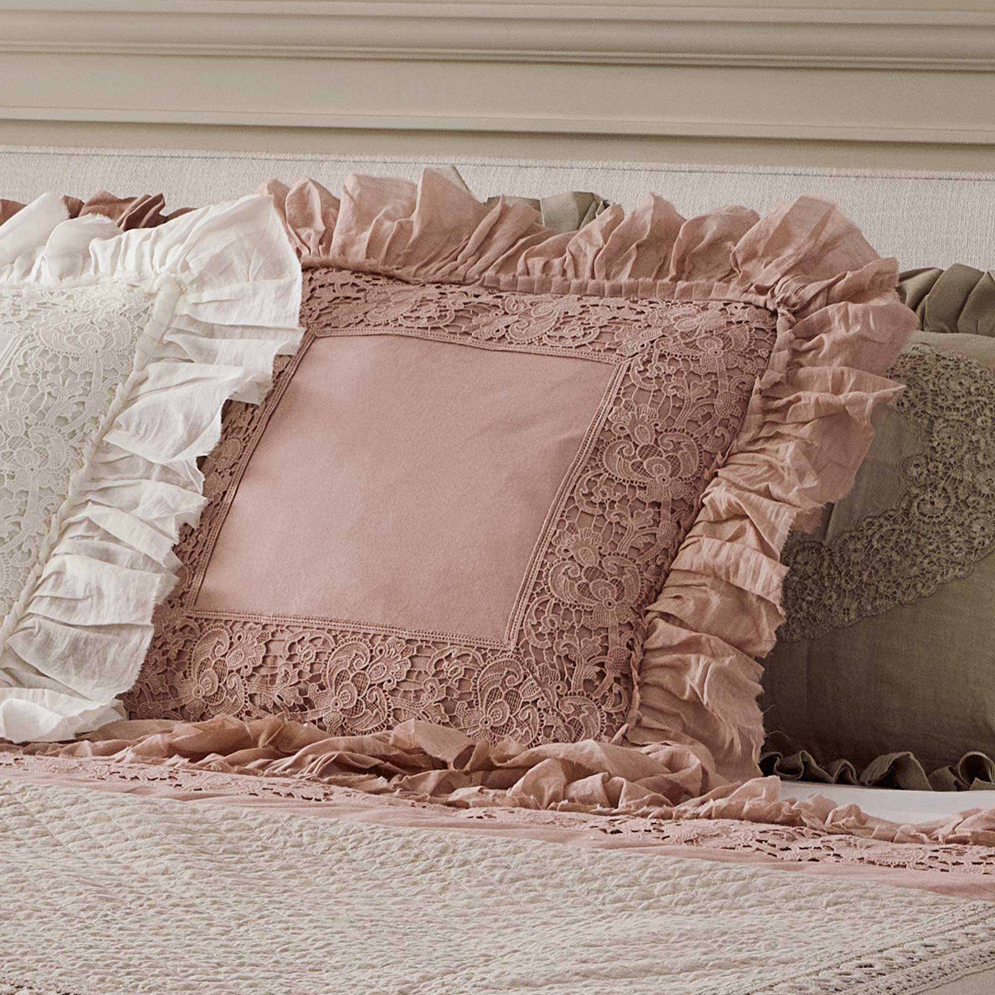 Hideaway Lace Cushion Cover in Blush Pink