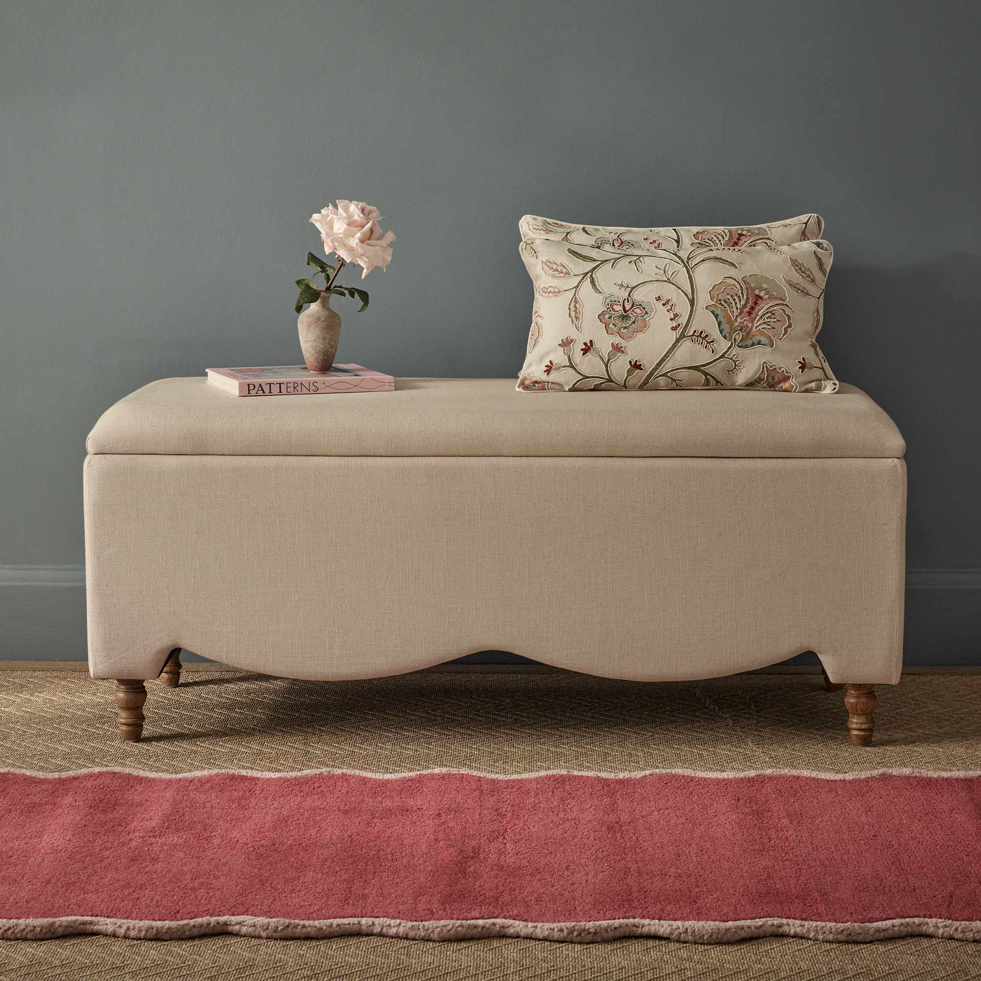 Pink and Red Wool Runner with Scalloped Edge Detail