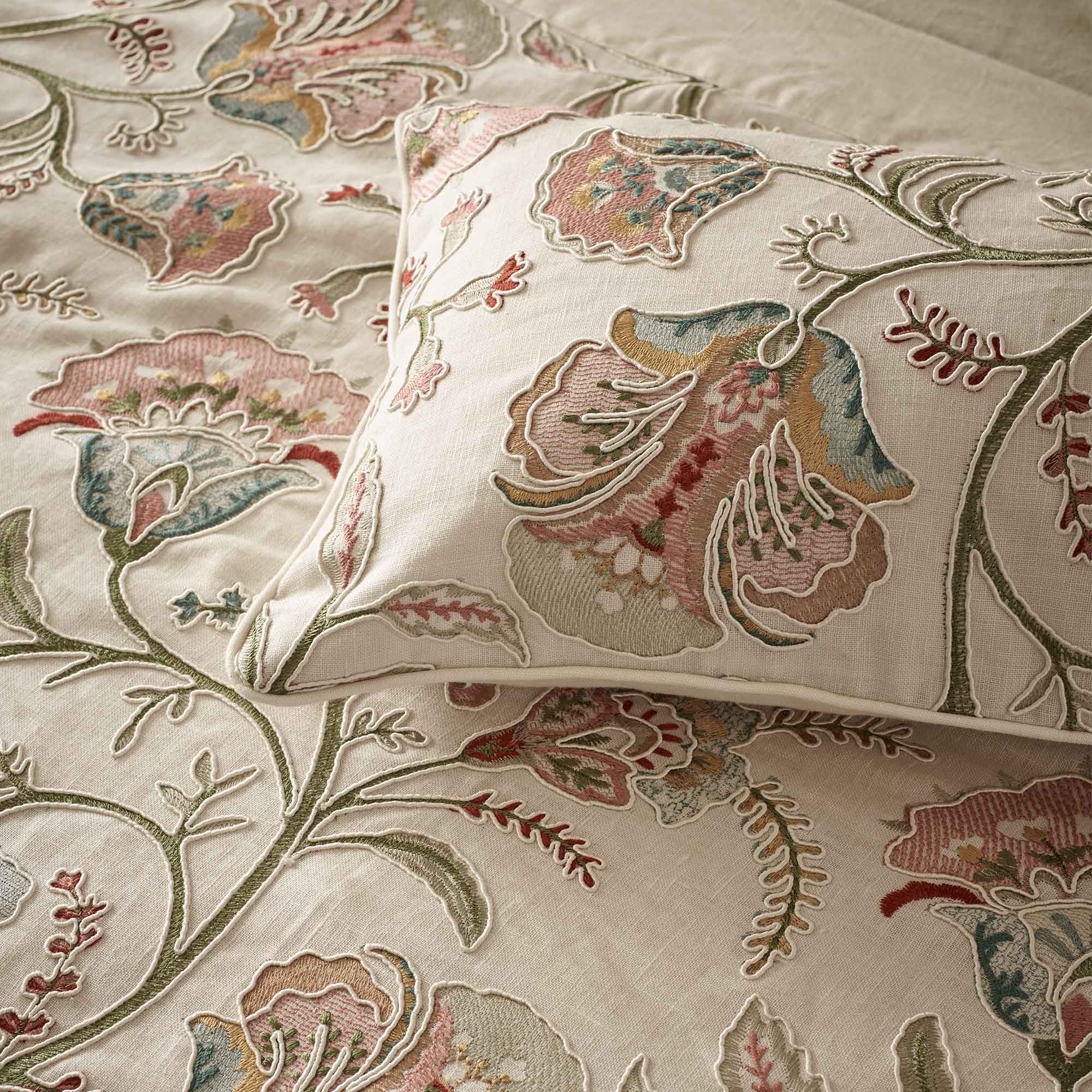 Pressed Flowers Embroidered Cushion in Antoinette’s Pastels