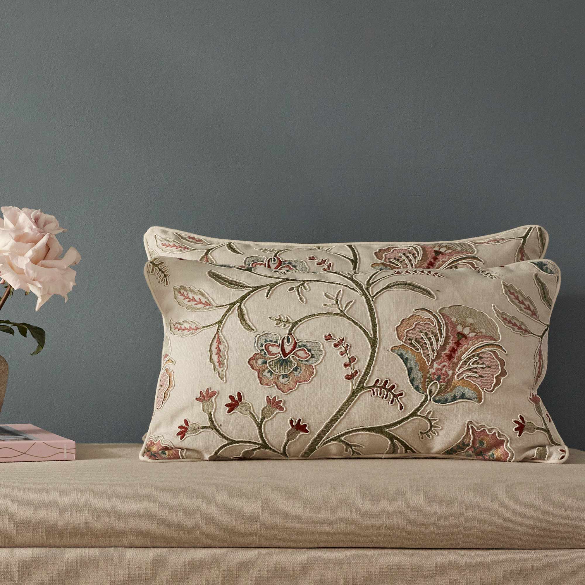 100% Cotton Floral Embroidered Cushion