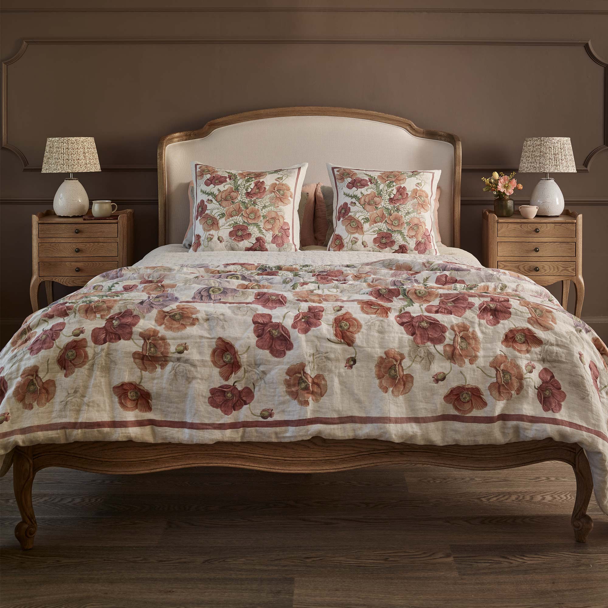 Fields of Poppies Linen Bedspread in Berry