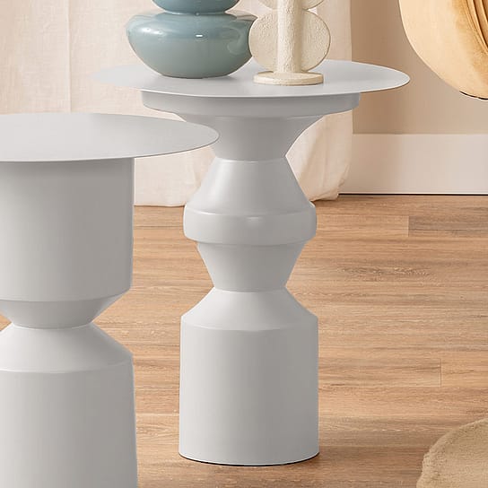 Matching Pair of Contemporary Metal Side Tables in Ivory Matching Pair of Contemporary Metal Side Tables in Ivory
