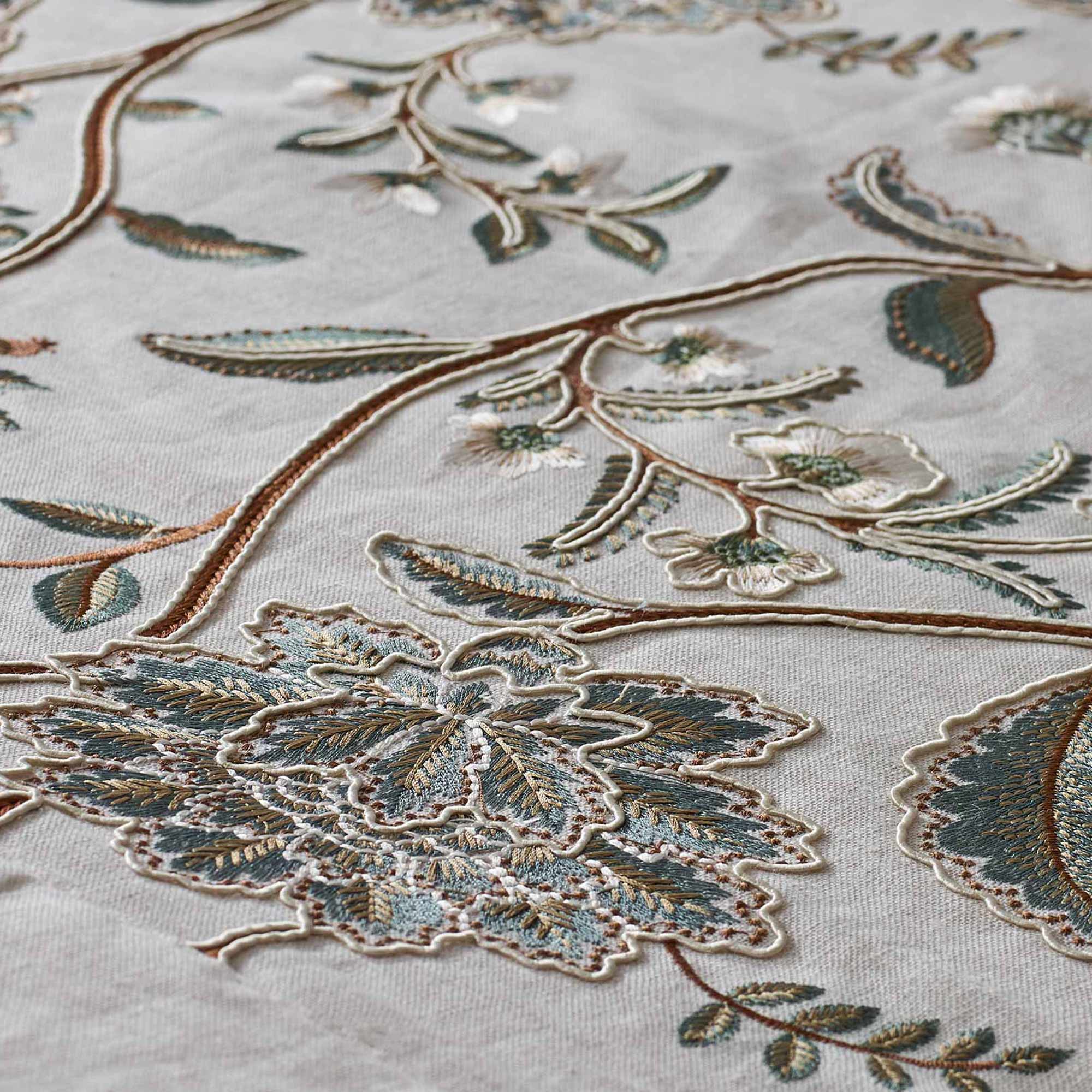 Pressed Flowers Embroidered Runner in Tourmaline & Hazelnut
