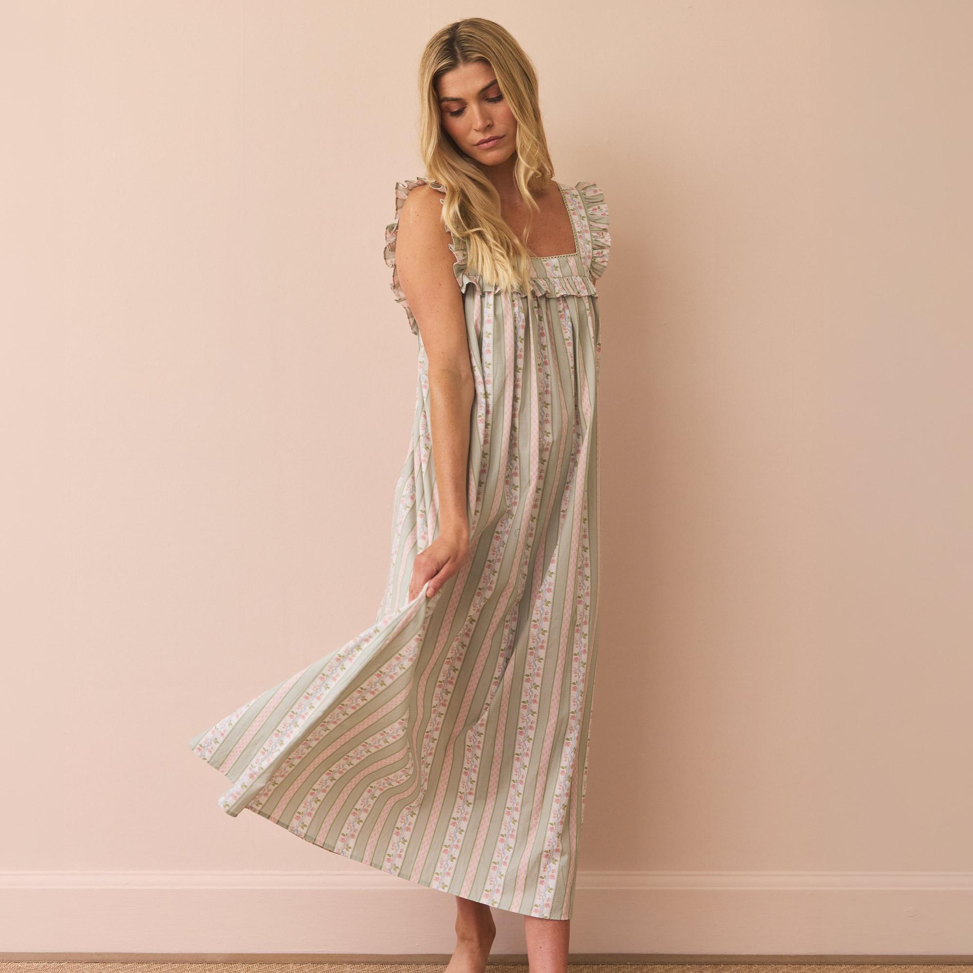 Their Nibs x French Bedroom Green & Pink Regency Rose Cotton Nightdress 