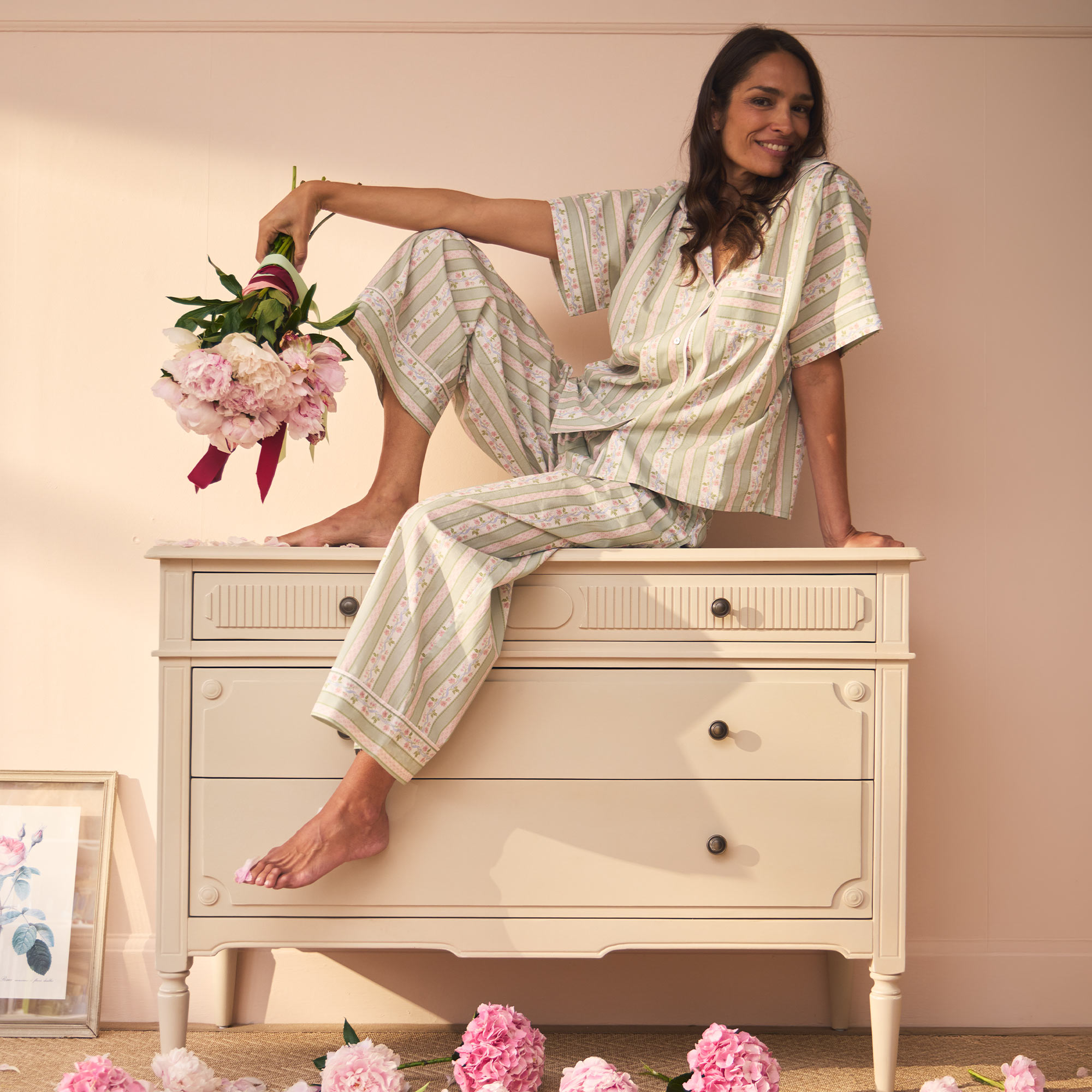 Their Nibs x French Bedroom Green & Pink Regency Rose Cotton Pyjamas 
