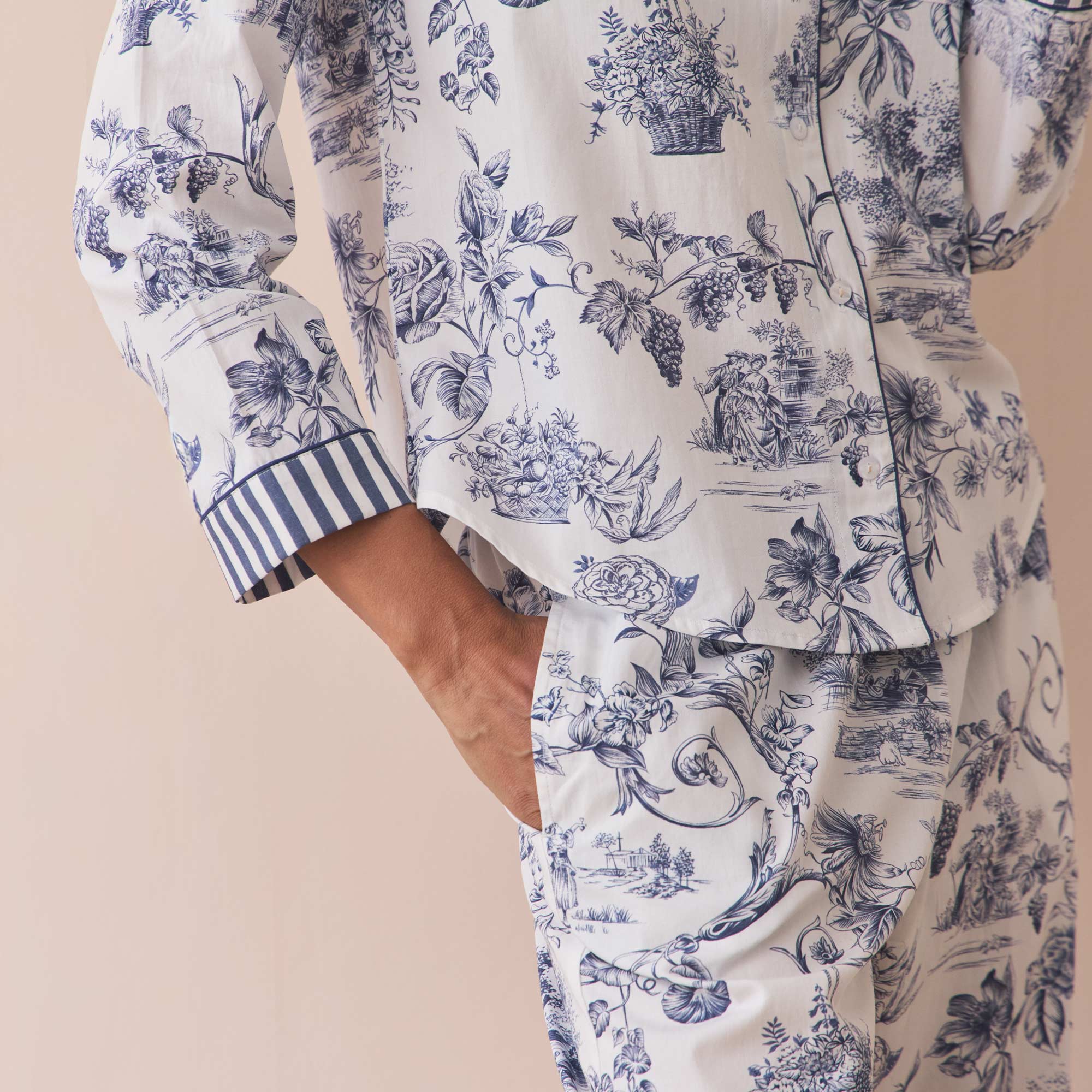 Their Nibs x French Bedroom Navy Blue Toile Cotton Pyjamas