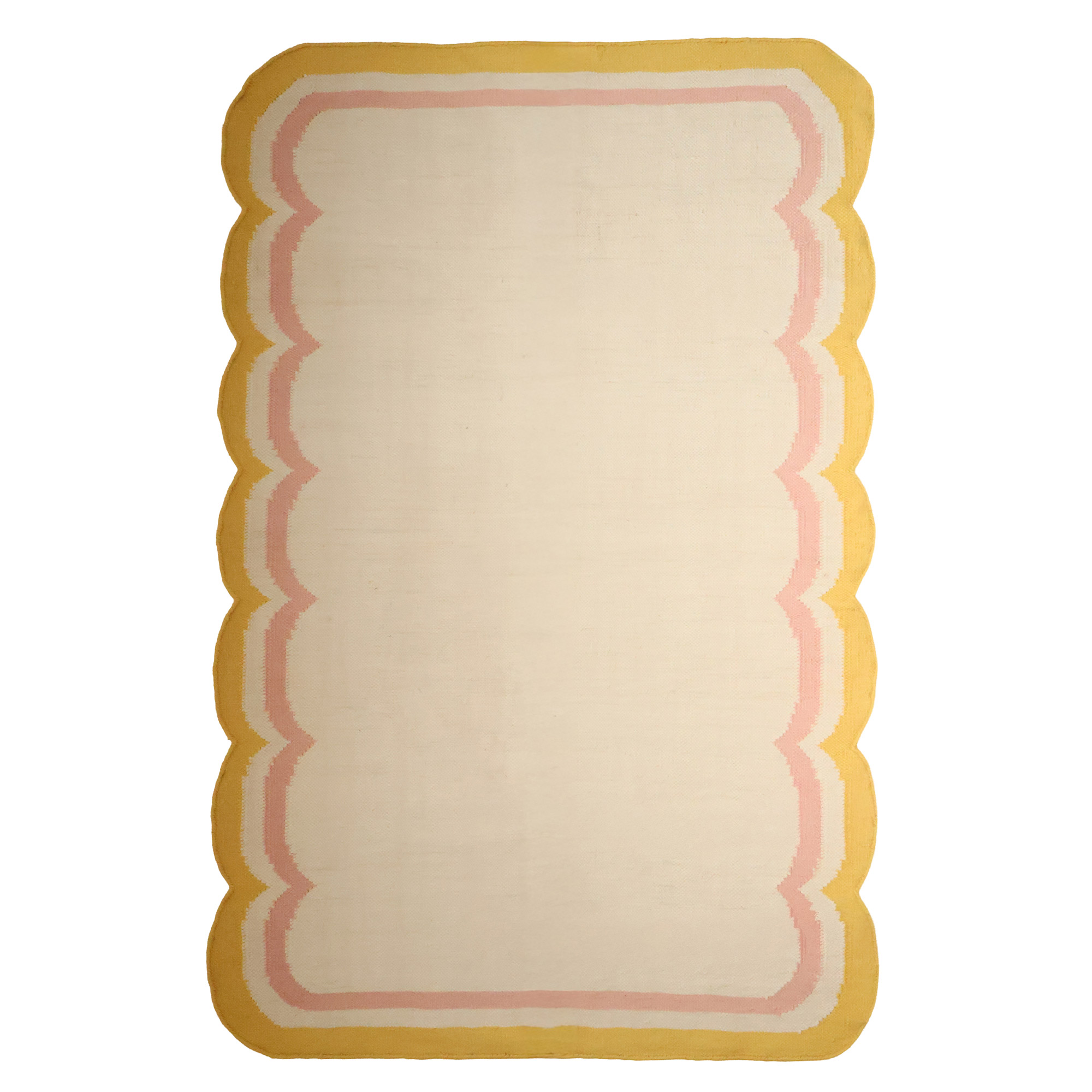 100% Wool Butter Yellow & Blush Pink Wiggle Rug