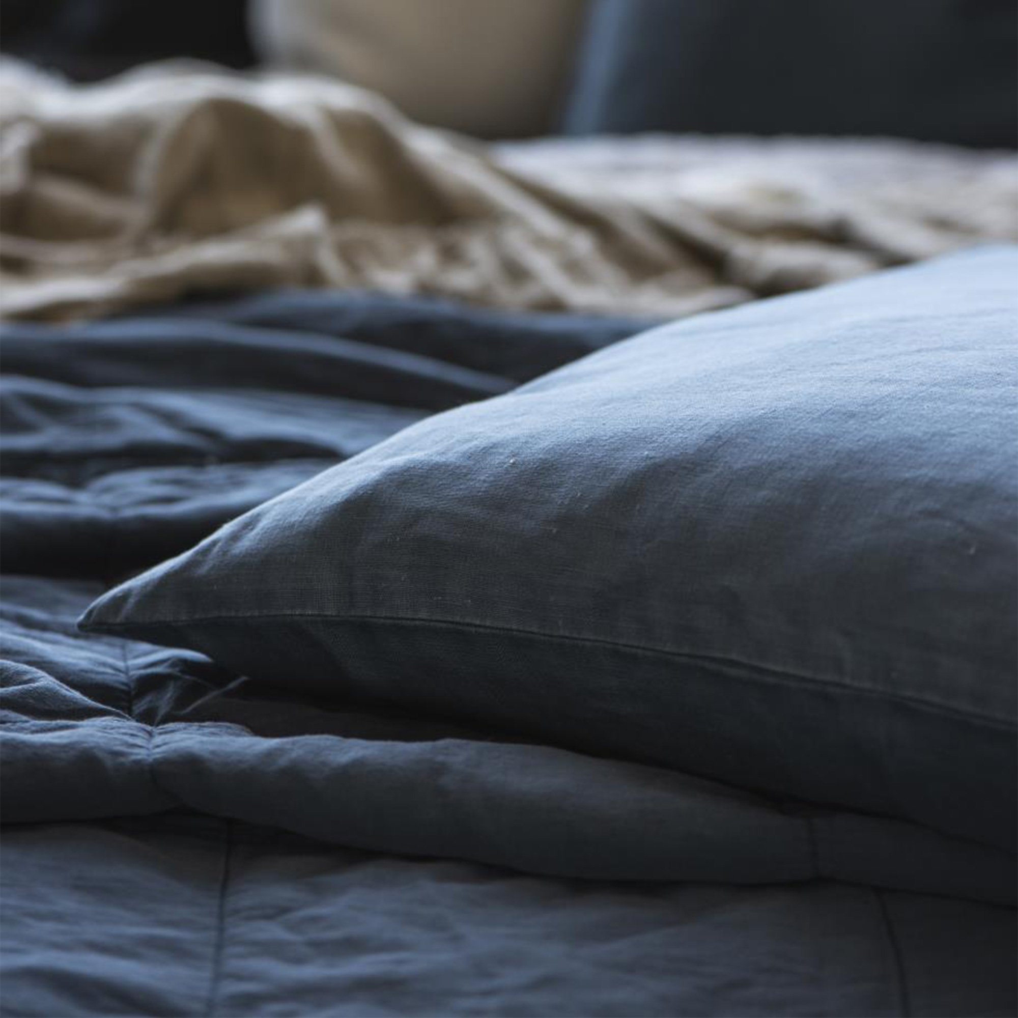 Linen Boudoir Bedroom Cushion in French Blue