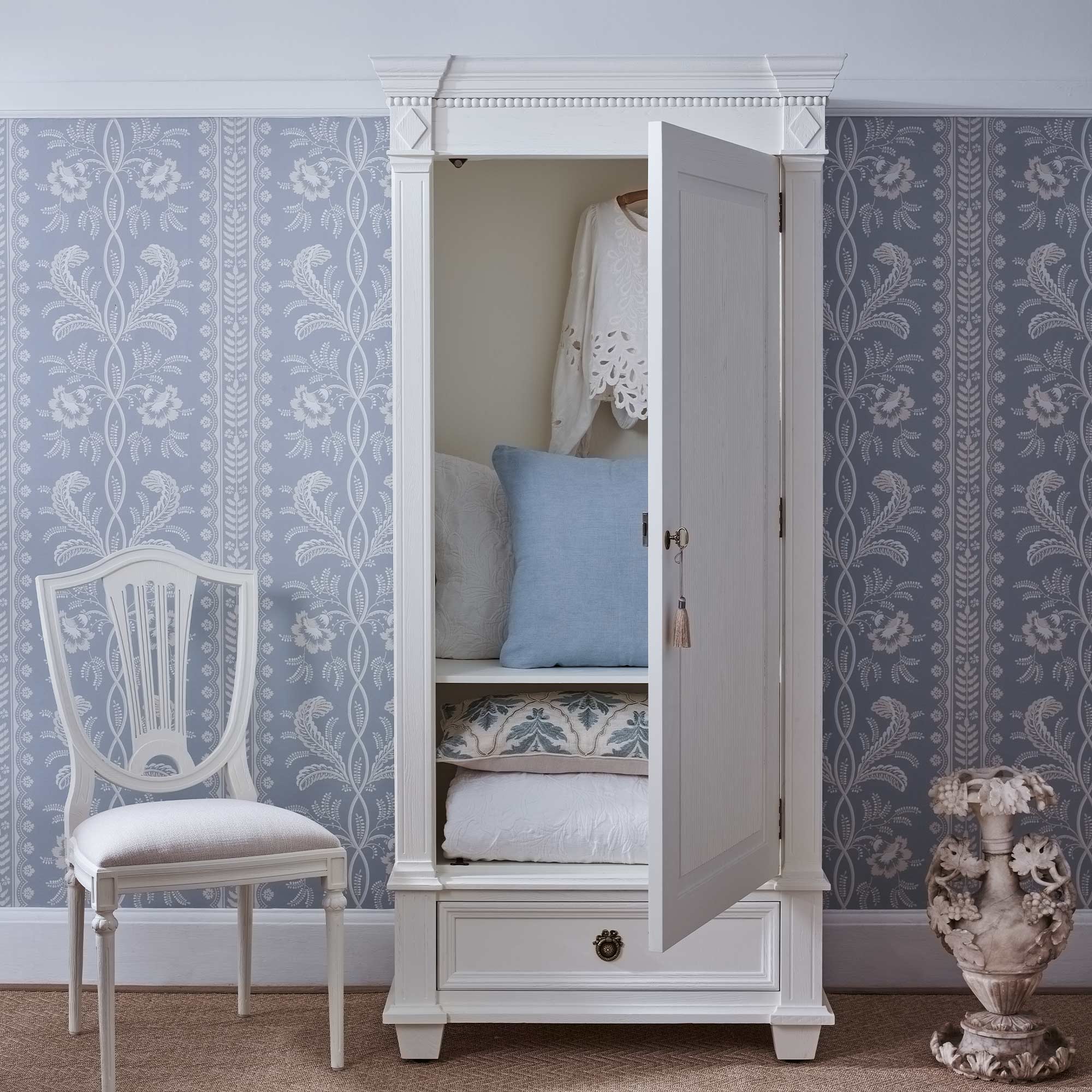 Gustavian White Fluted Armoire