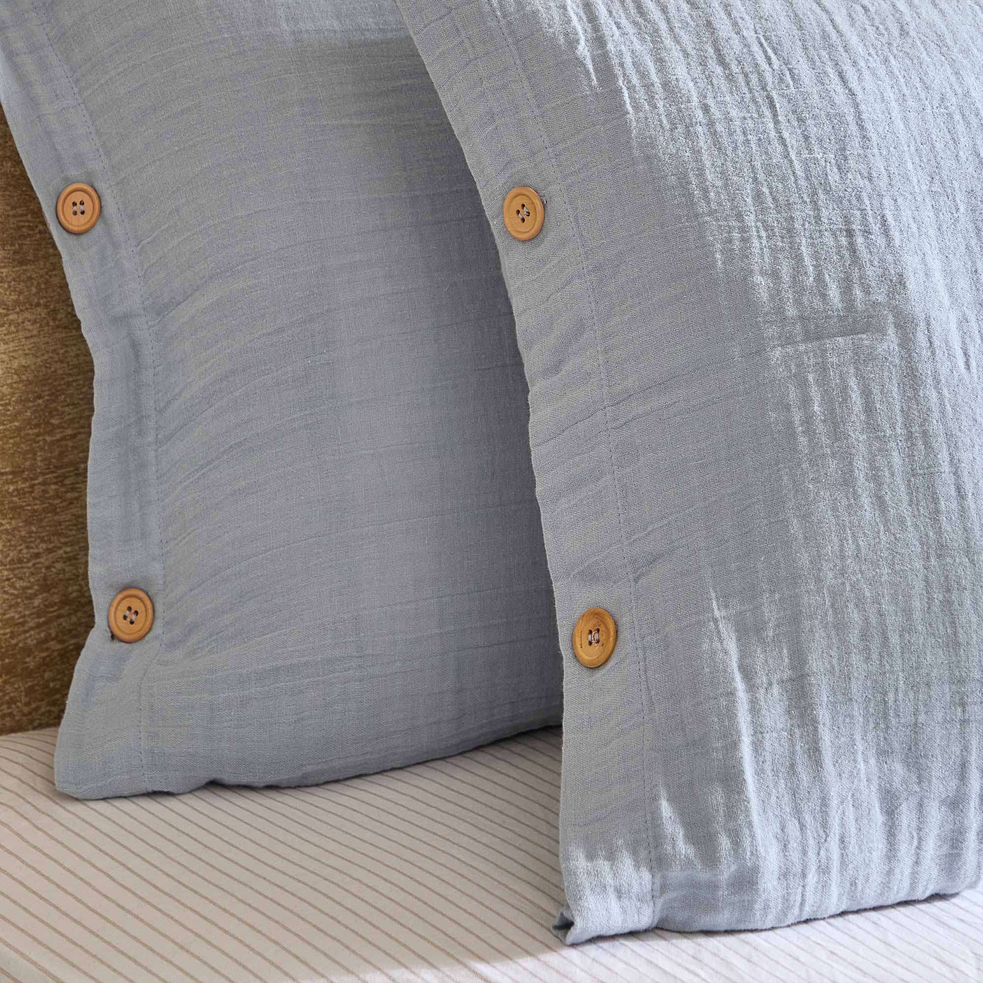 Double Layer, Ultra Soft, Non-Iron 100% Cotton Bed Linen Set in Pale Mineral Blue