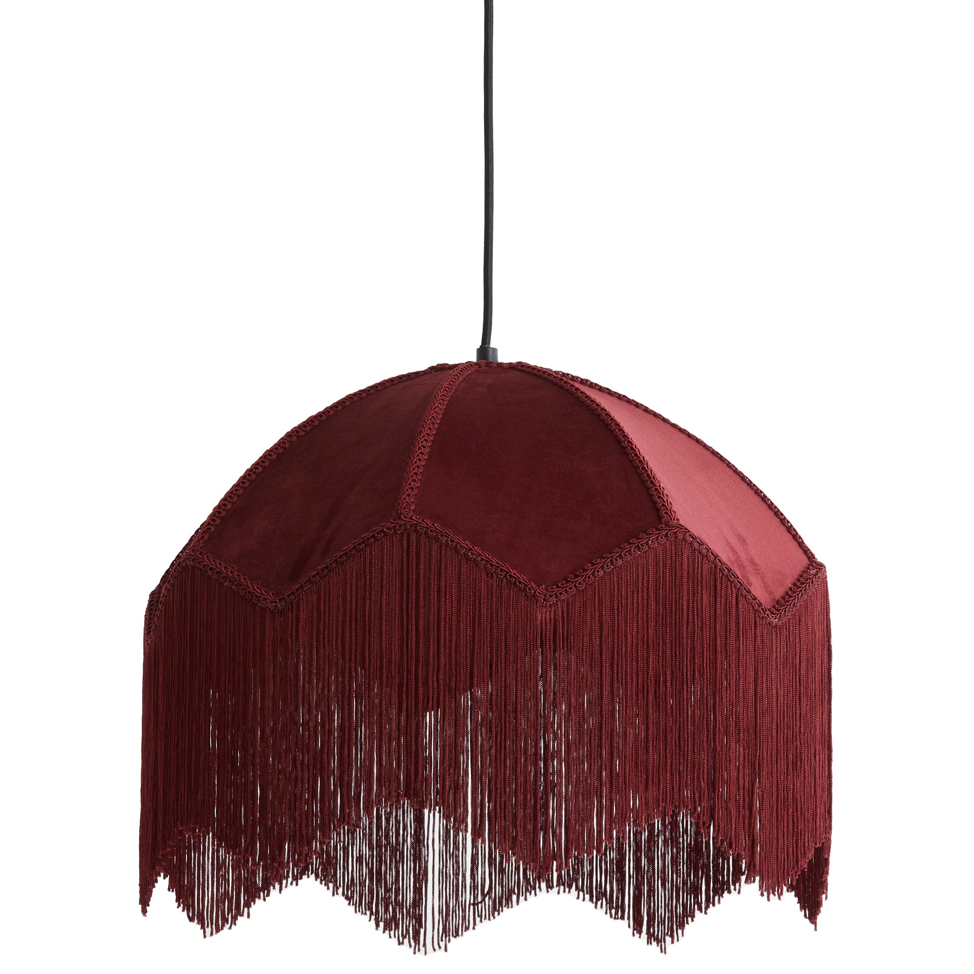 Fringed Berry Red Velvet Pendant Light, Small